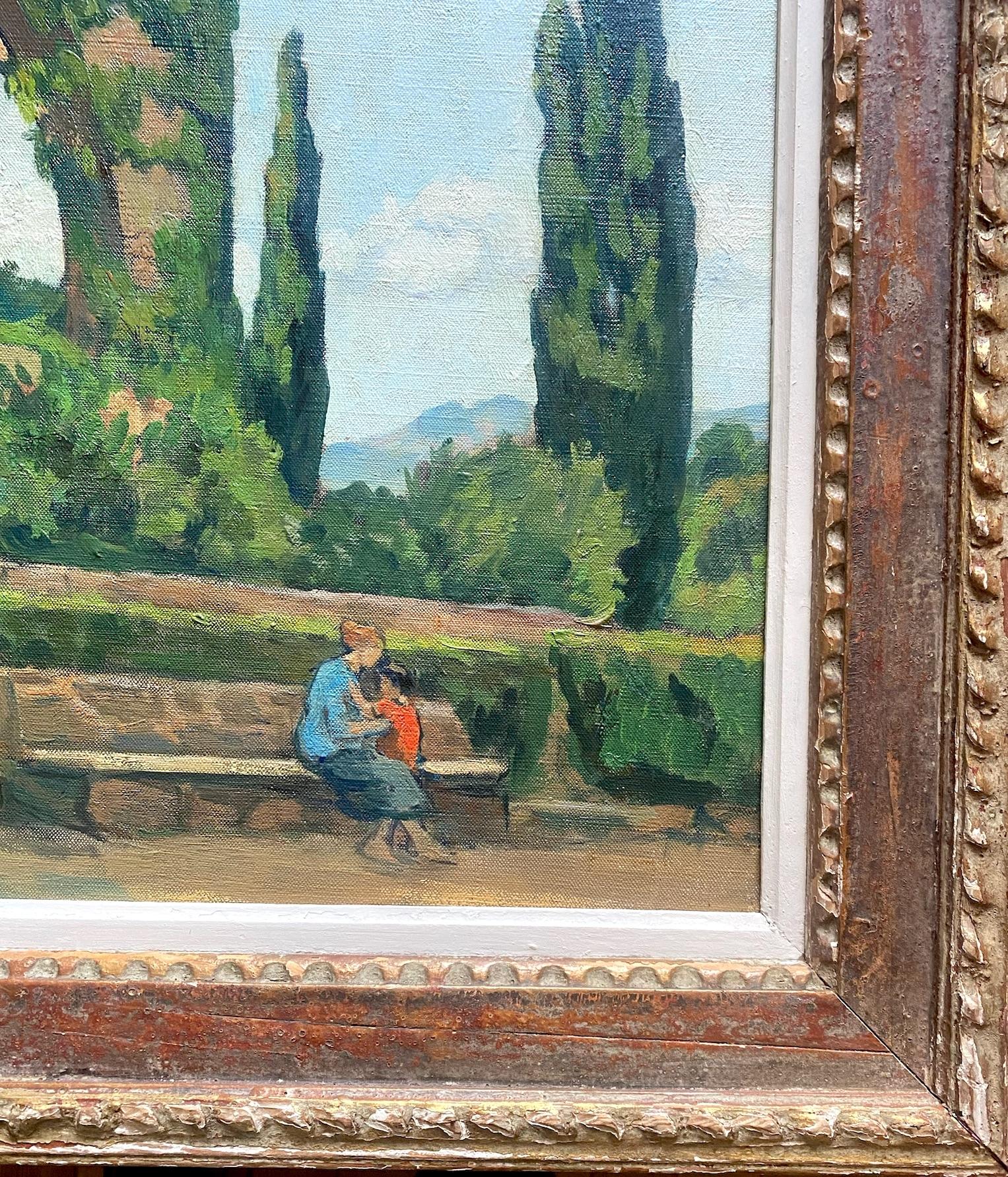 Une villa près de Saint Tropez, sud de la Côte d'Azur, architecture avec personnages - Painting de André STRAUSS