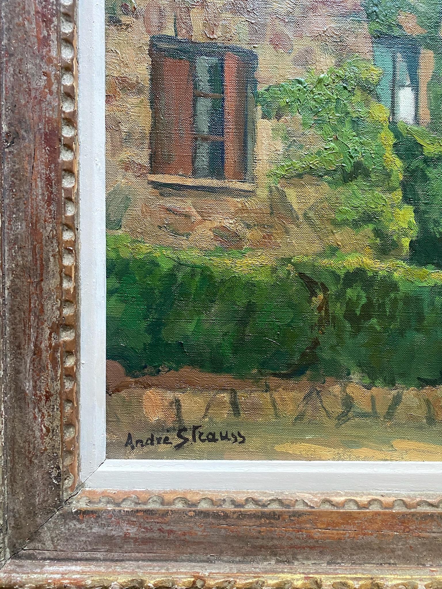 Une villa près de Saint Tropez, sud de la Côte d'Azur, architecture avec personnages - École française Painting par André STRAUSS