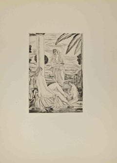 Lady and Handmaiden - Etching by André Suares - 1926