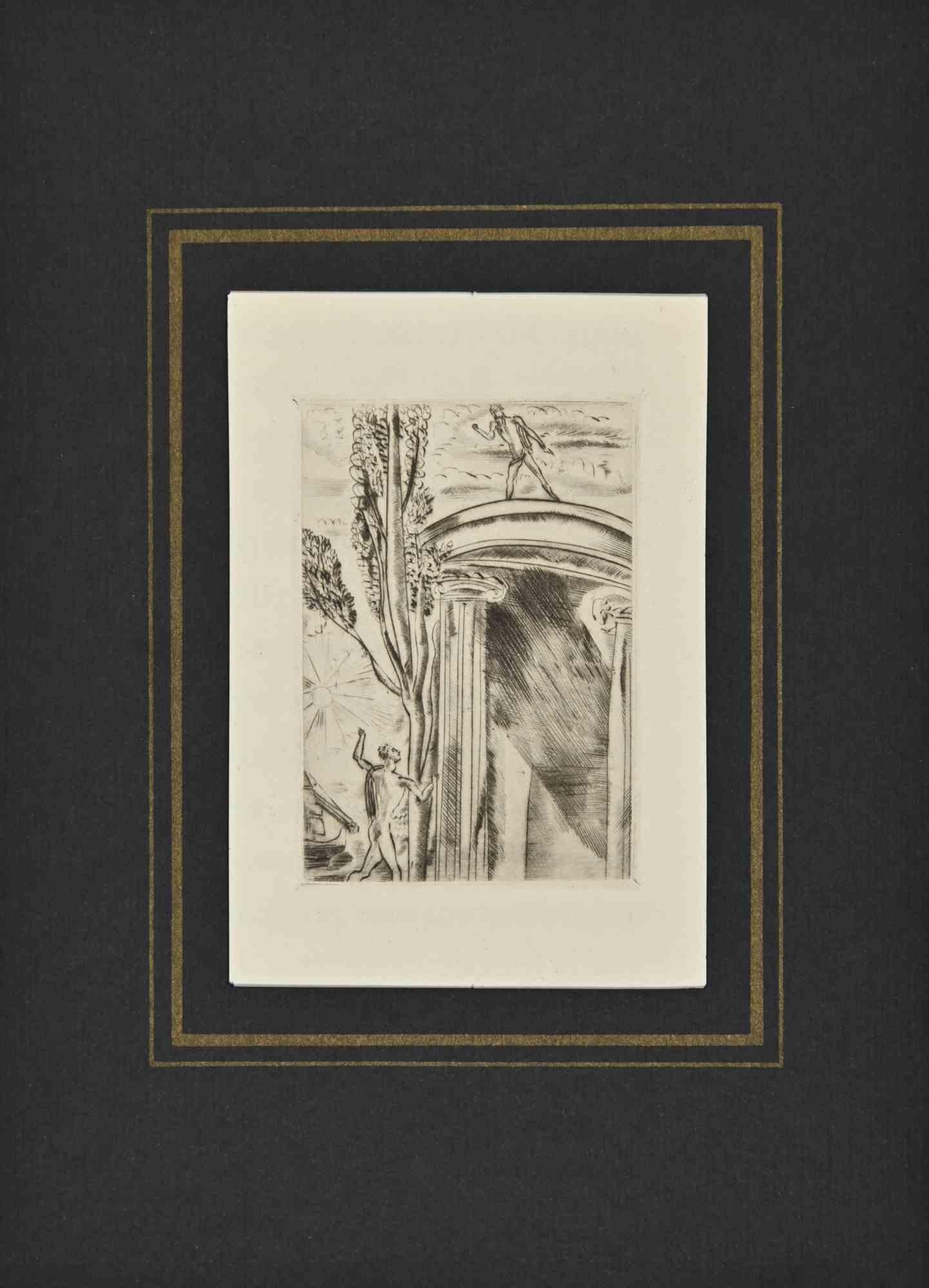 André Suares Figurative Print - Lovers Conversation - Etching by A. Suares - 1926