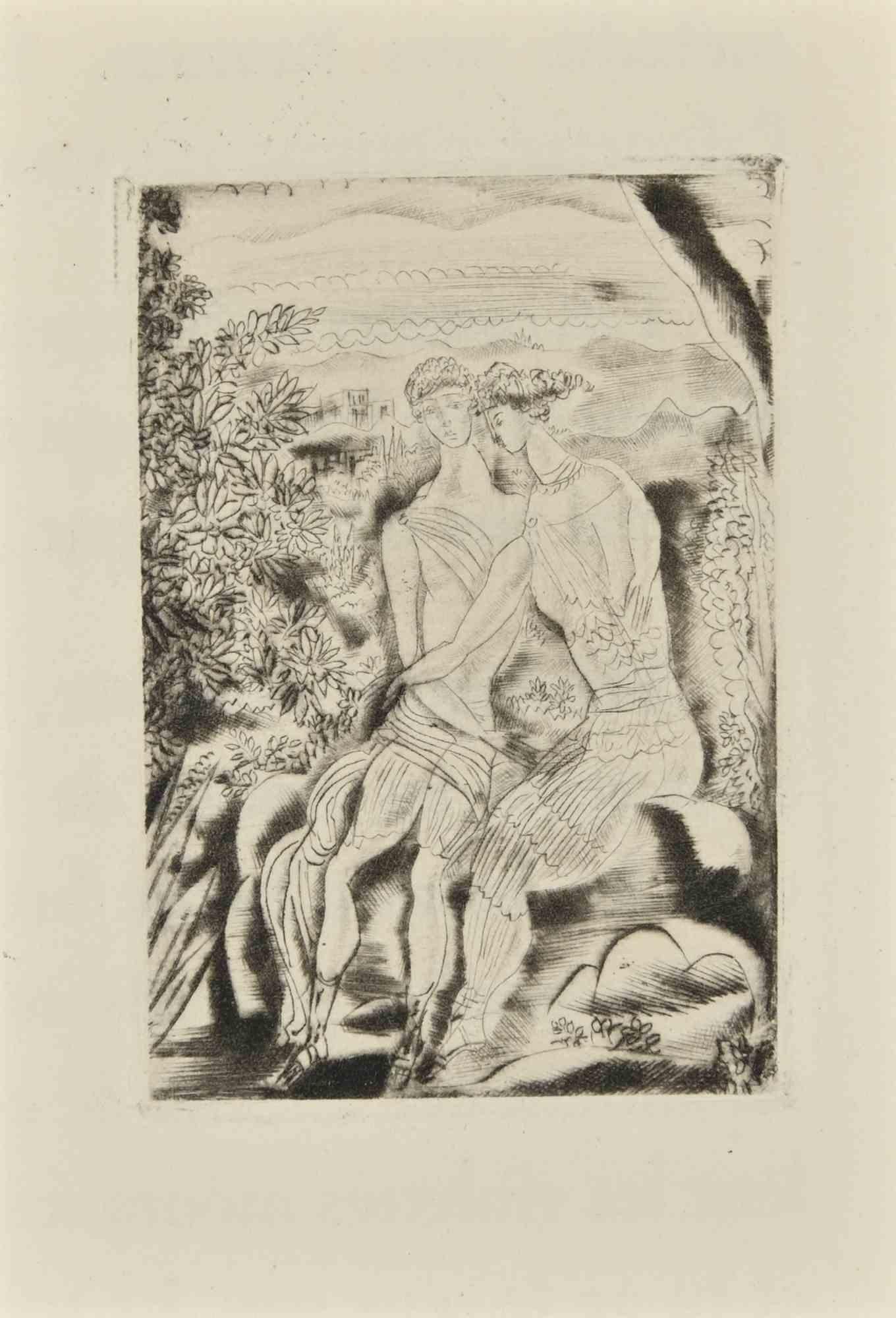 André Suares Figurative Print - Lovers - Etching by A. Suares - 1926