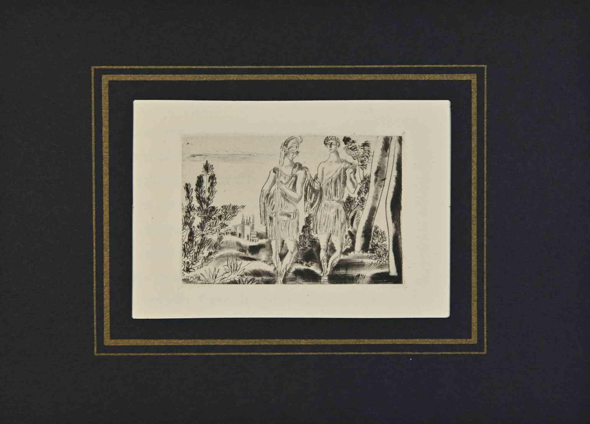 Soldiers is from Illustrations for Cressidra, a print on paper realized by André Suares in 1926. 

Etching and drypoint

Edition of 200 print, Including a Passepartout

Good conditions.