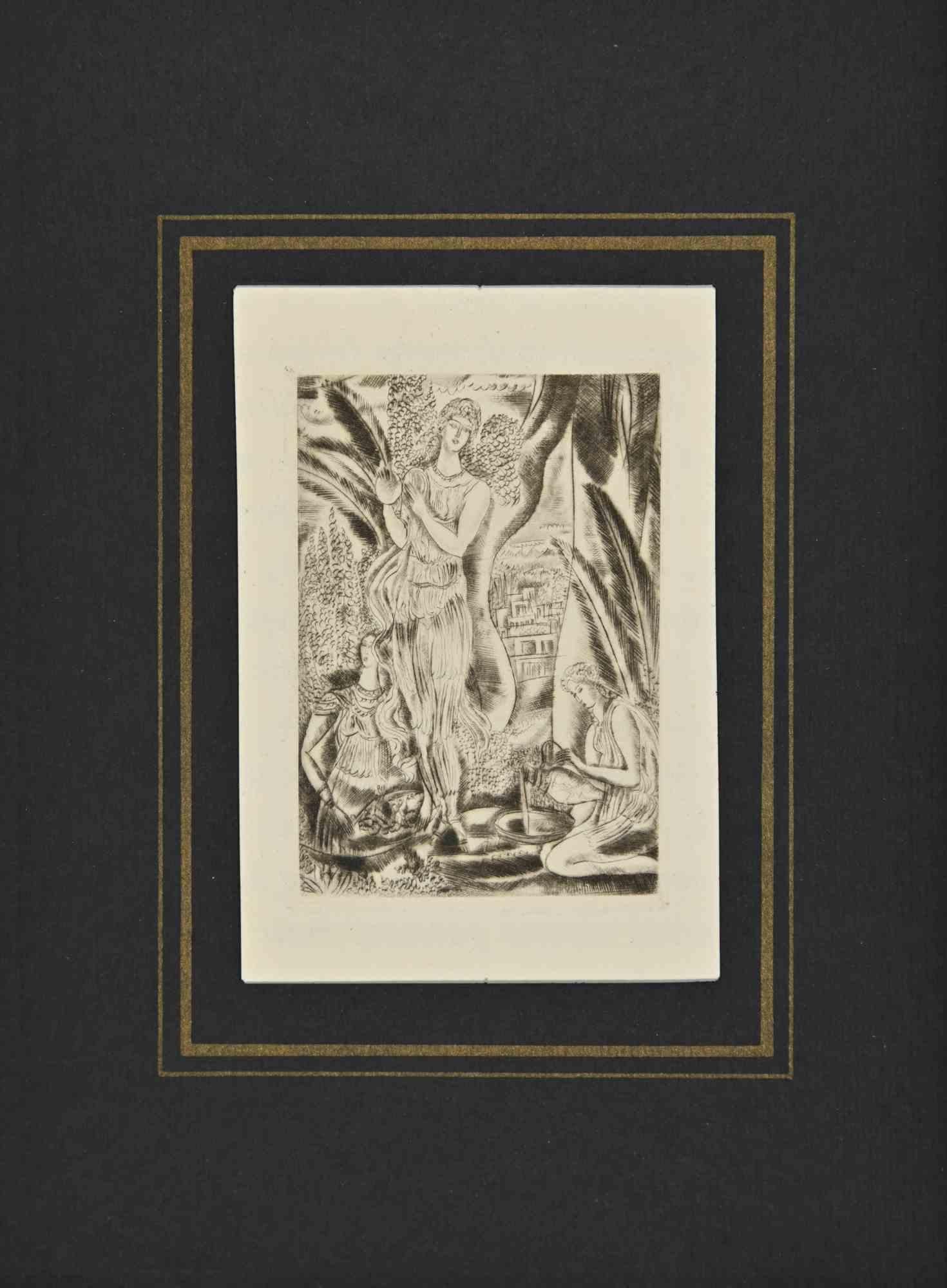 André Suares Figurative Print - The Bath - Etching by A. Suares - 1926