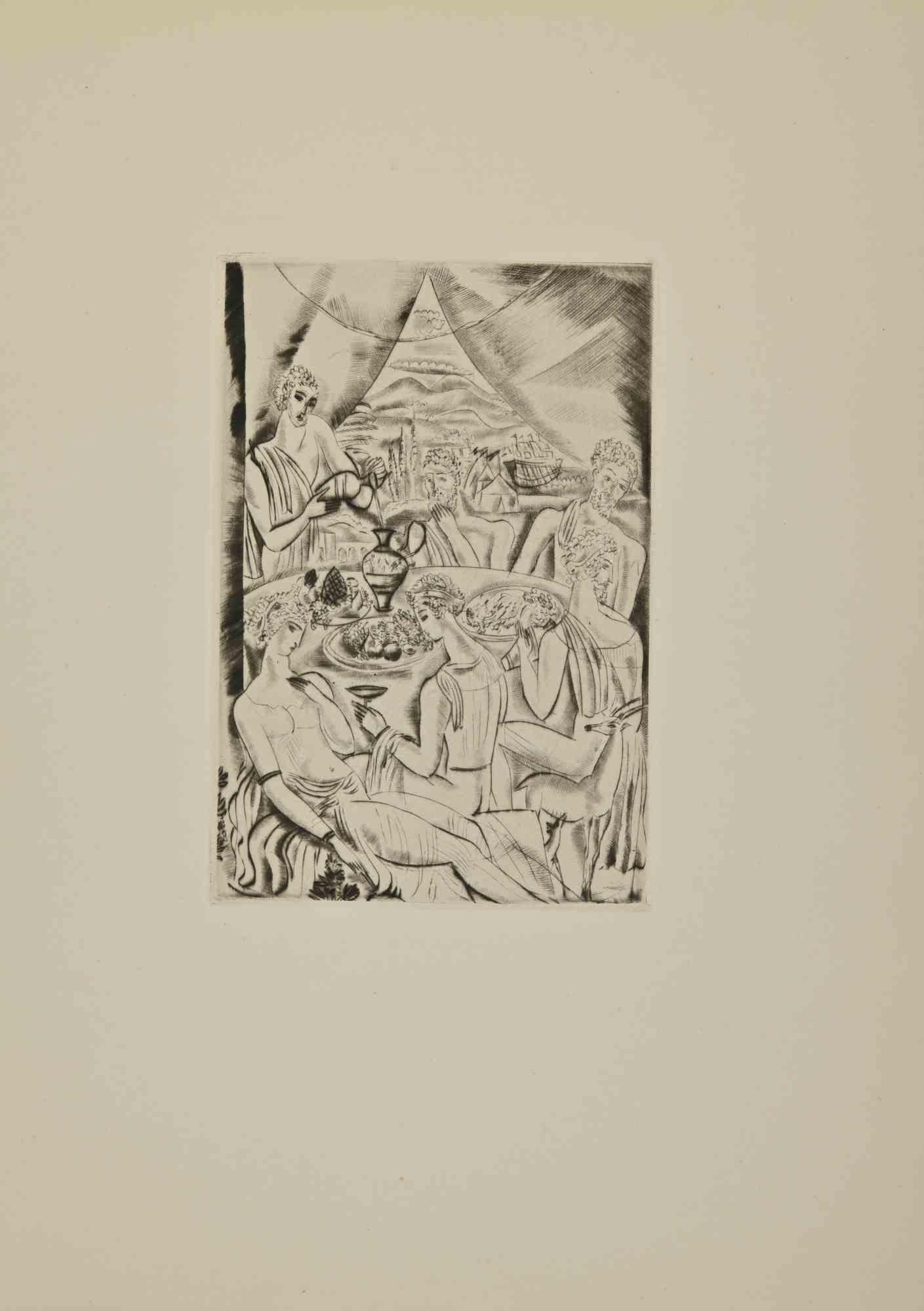 The Dinner Gathering - Etching by André Suares - 1926