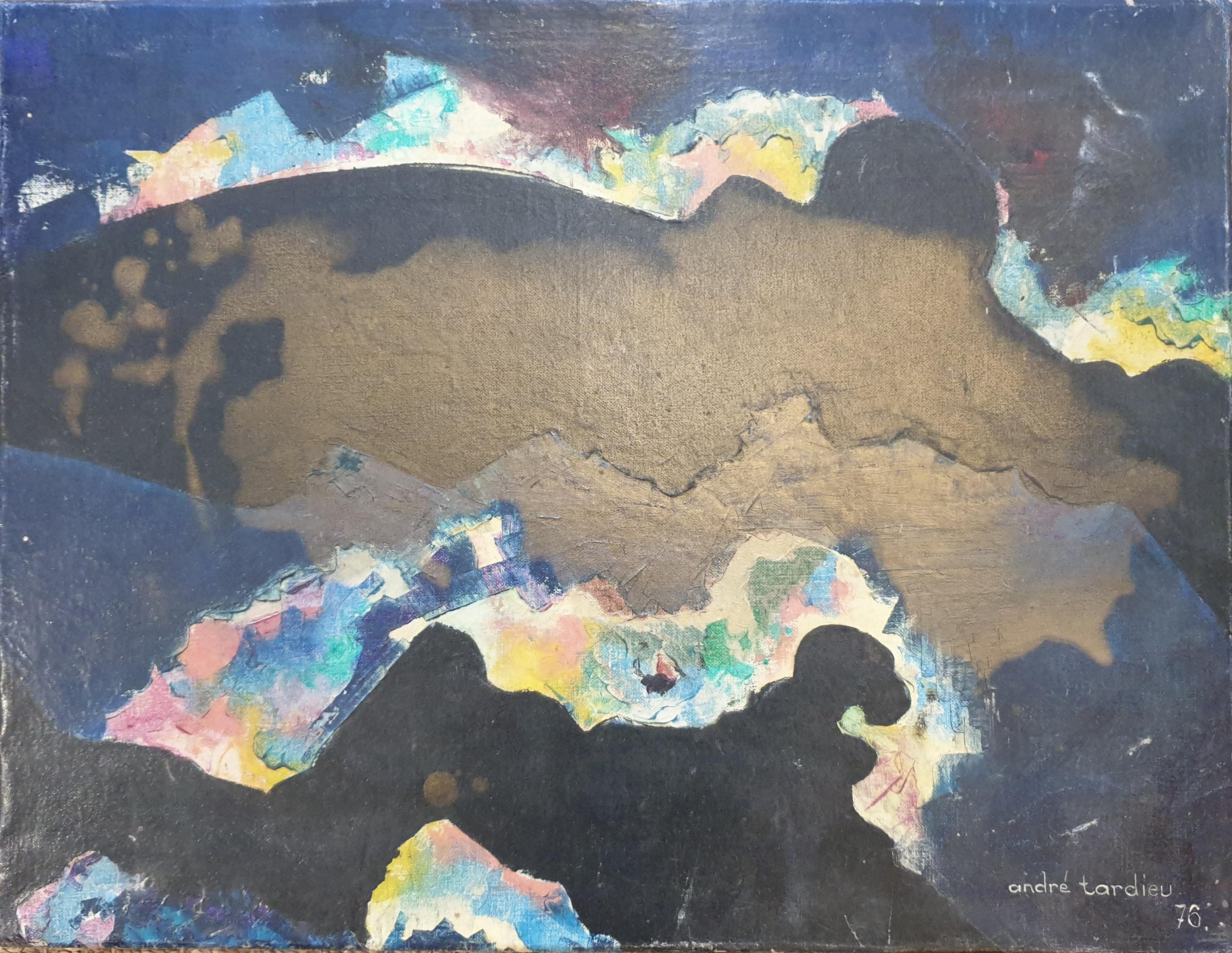 André Tardieu Abstract Painting – Abstrakt-expressionistisches Ölgemälde auf Leinwand, Mitte des Jahrhunderts.