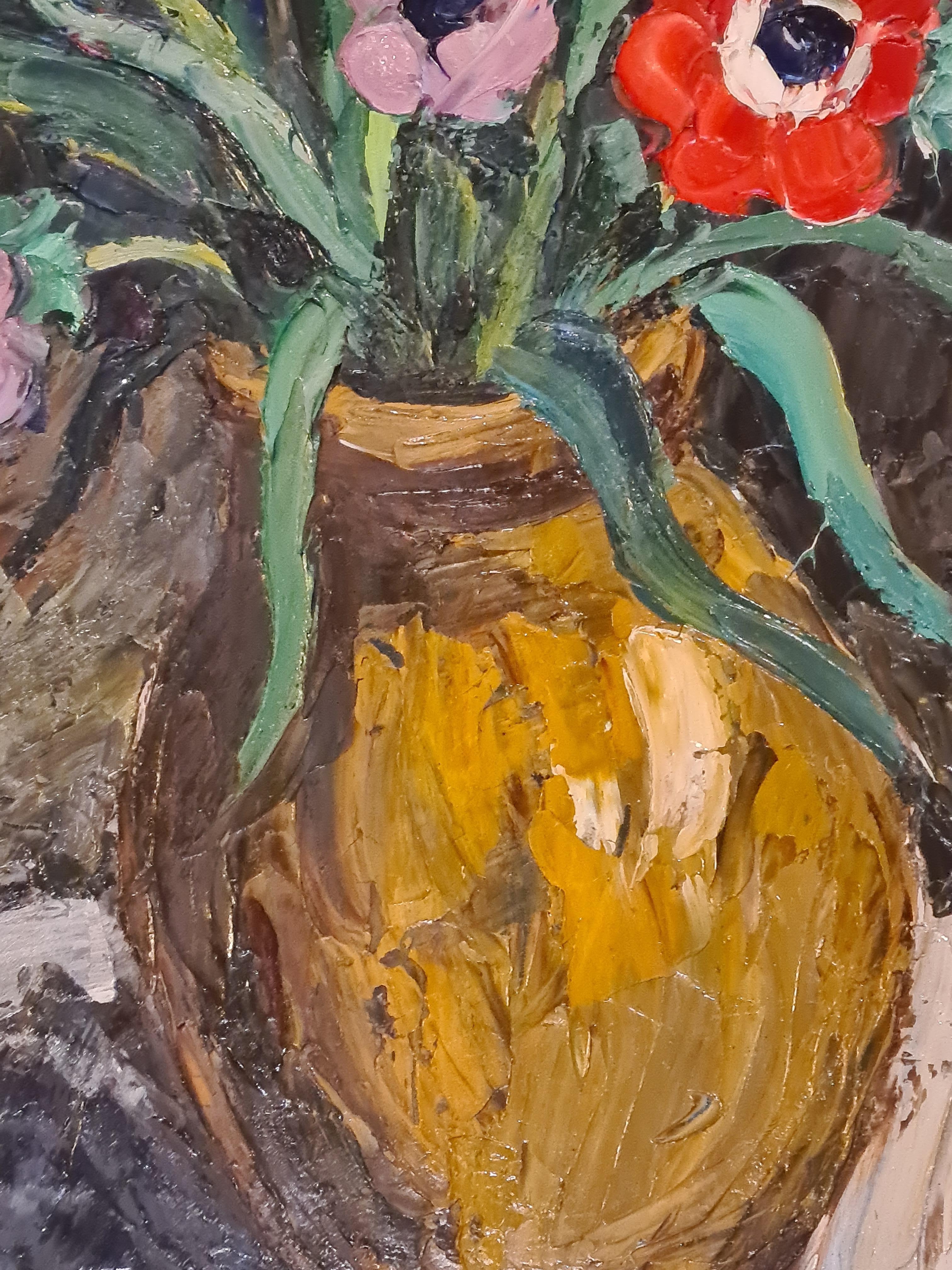 Grande Nature Morte à l'huile sur toile de fleurs, tulipes, iris et lillis - Painting de André VAGH WEINMANN