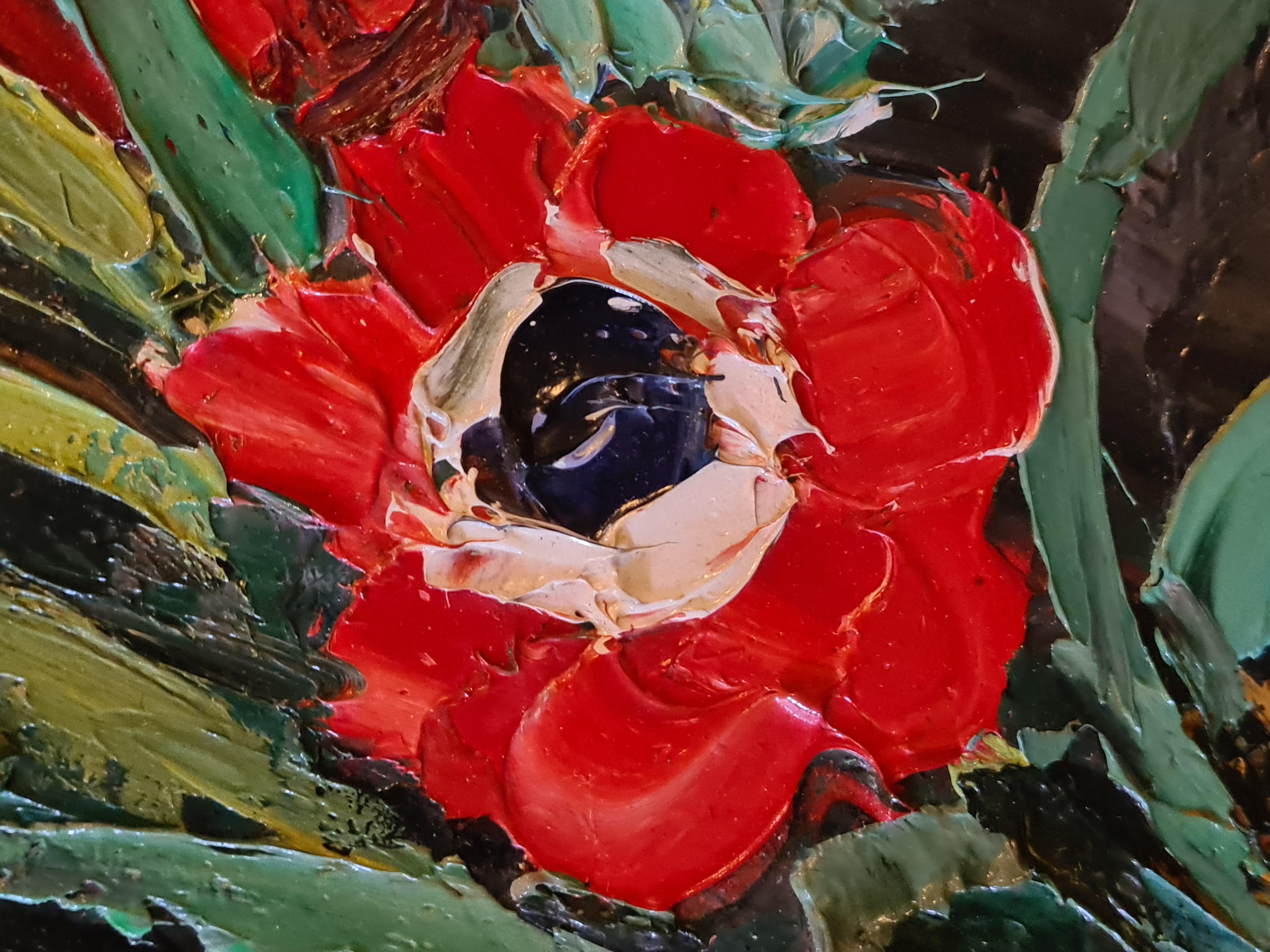 Grande Nature Morte à l'huile sur toile de fleurs, tulipes, iris et lillis en vente 4