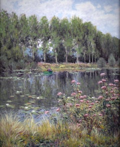 Huile impressionniste sur toile "au bord du lac" par André Van Beek