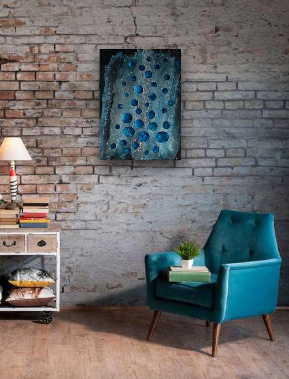 ARISING -  Large geometric abstract painting in blue For Sale 4