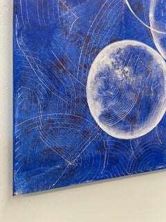 BALANCED I -  Large gestural abstract painting in blue and white