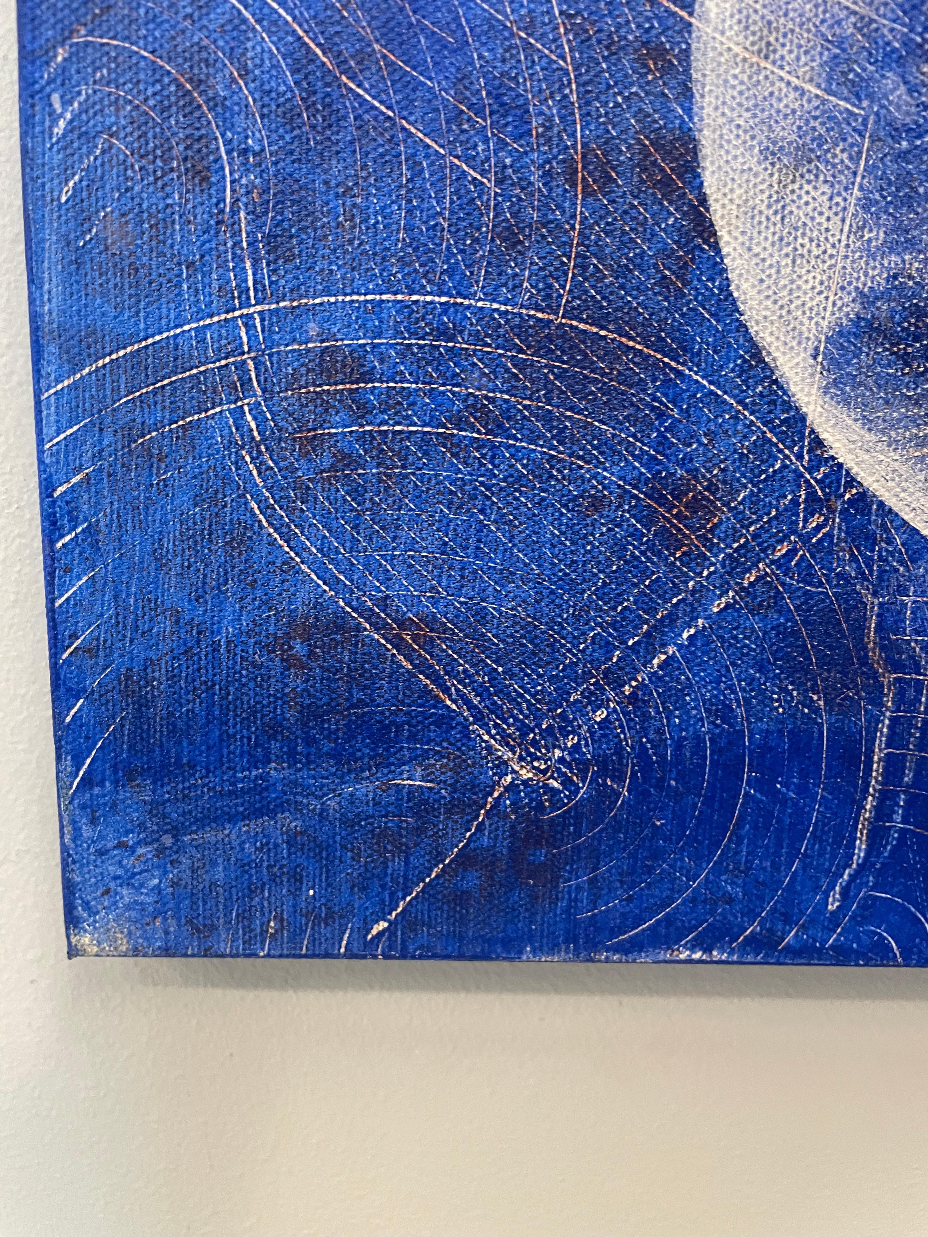 BALANCED I -  Large gestural abstract painting in blue and white  For Sale 3