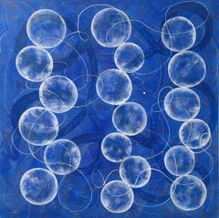 BALANCED I -  Large gestural abstract painting in blue and white 