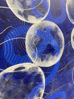BALANCED II -  Large geometric abstract painting in blue and white
