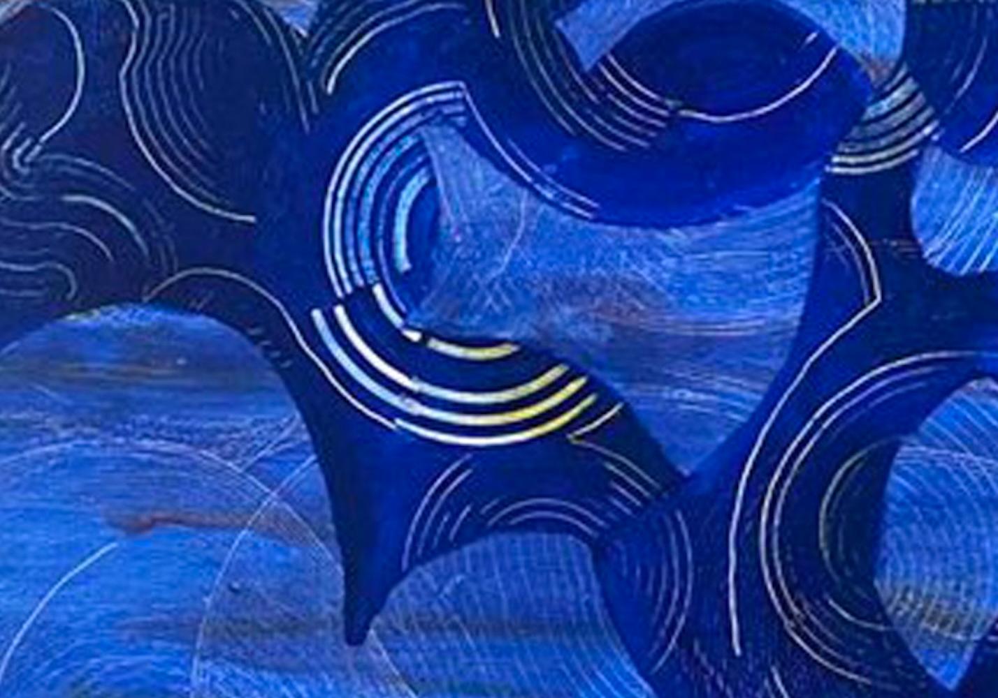 Outside In, Zeitgenössische blaue abstrakte Malerei, 36 x 60 Zoll, ozeanisch und heiter im Angebot 2