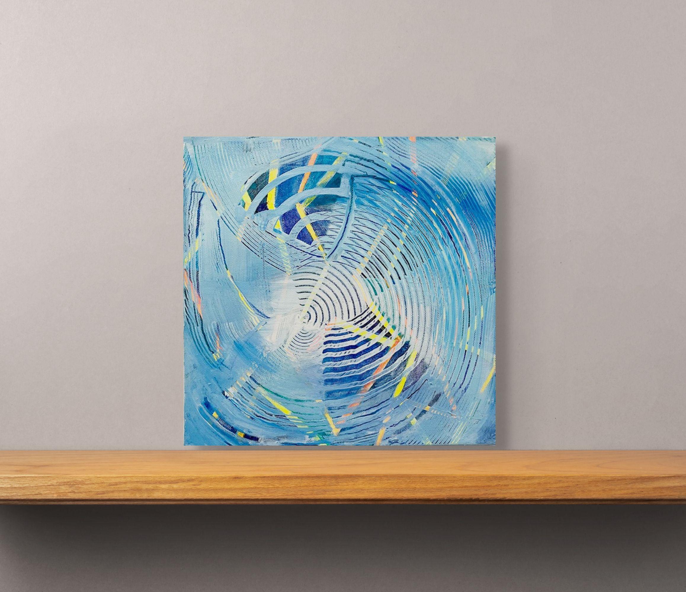 Stwirl – Modern Abstract Blue Painting with Motion, 12 x 12 in. Canvas - Contemporary Art by Andra Samelson