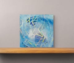 Stwirl - Moderne abstrakte blaue Malerei mit Bewegung, 12 x 12 in. Segeltuch
