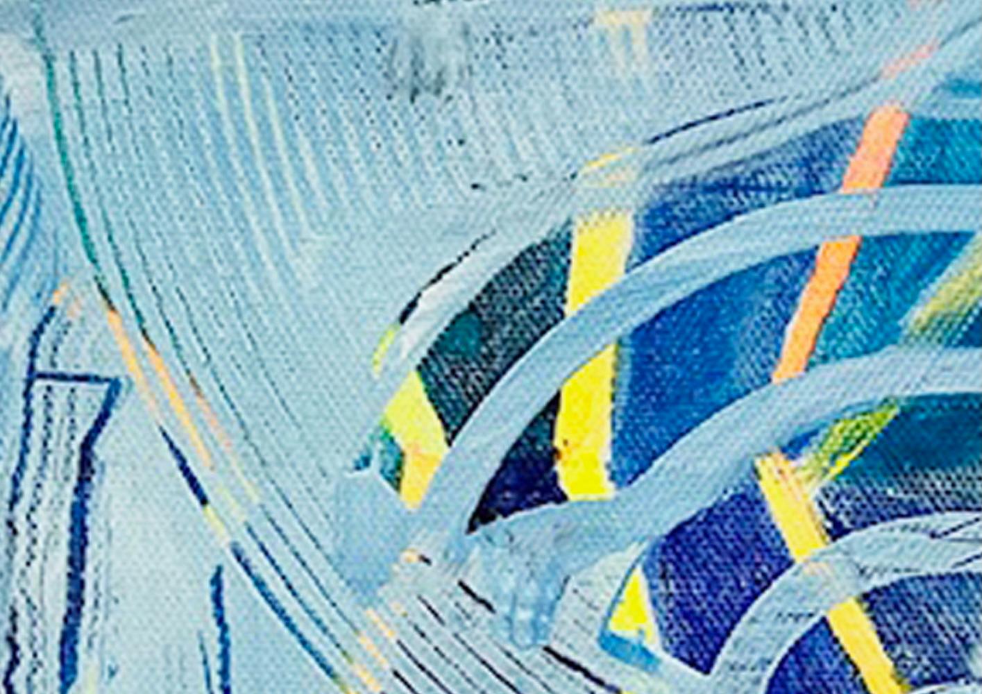 Stwirl – Modern Abstract Blue Painting with Motion, 12 x 12 in. Canvas For Sale 1