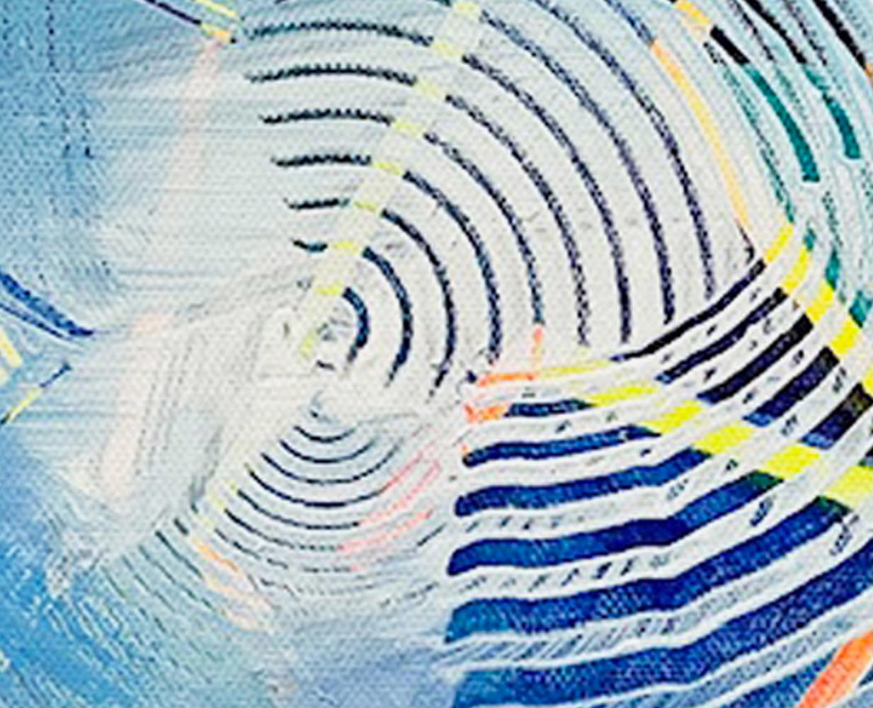 Stwirl – Modern Abstract Blue Painting with Motion, 12 x 12 in. Canvas For Sale 2