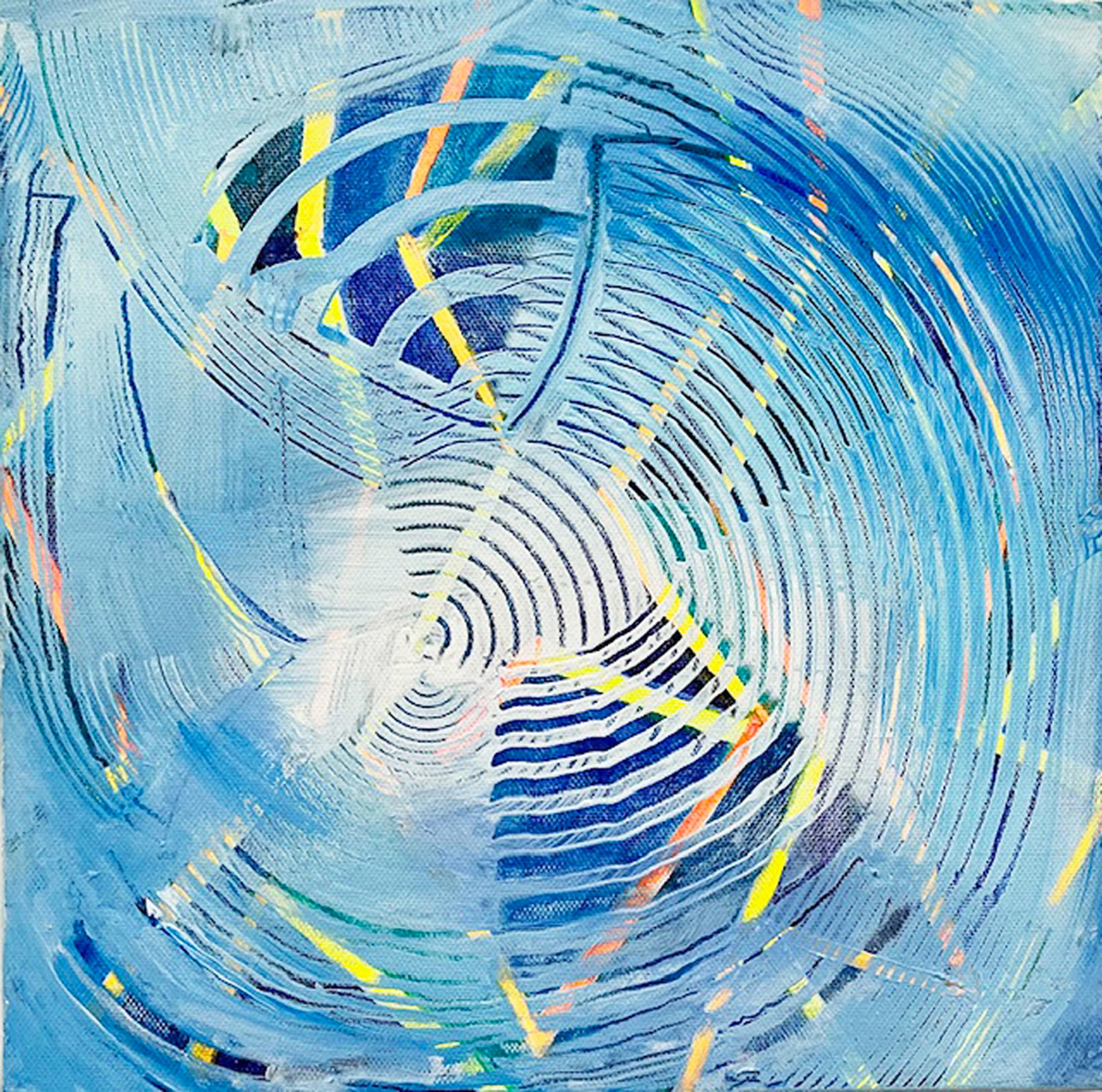 Stwirl – Modern Abstract Blue Painting with Motion, 12 x 12 in. Canvas