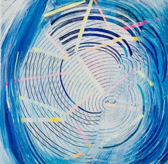 Whirlspool, Energetic Pale Blue Abstract Lyrical Geometric Painting, 12 x 12 in