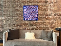 Tessuto Dawn, viola, rosa e blu cobalto, motivo geometrico astratto, 30x30