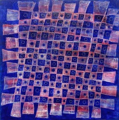 Tessuto Dawn, viola, rosa e blu cobalto, motivo geometrico astratto, 30x30