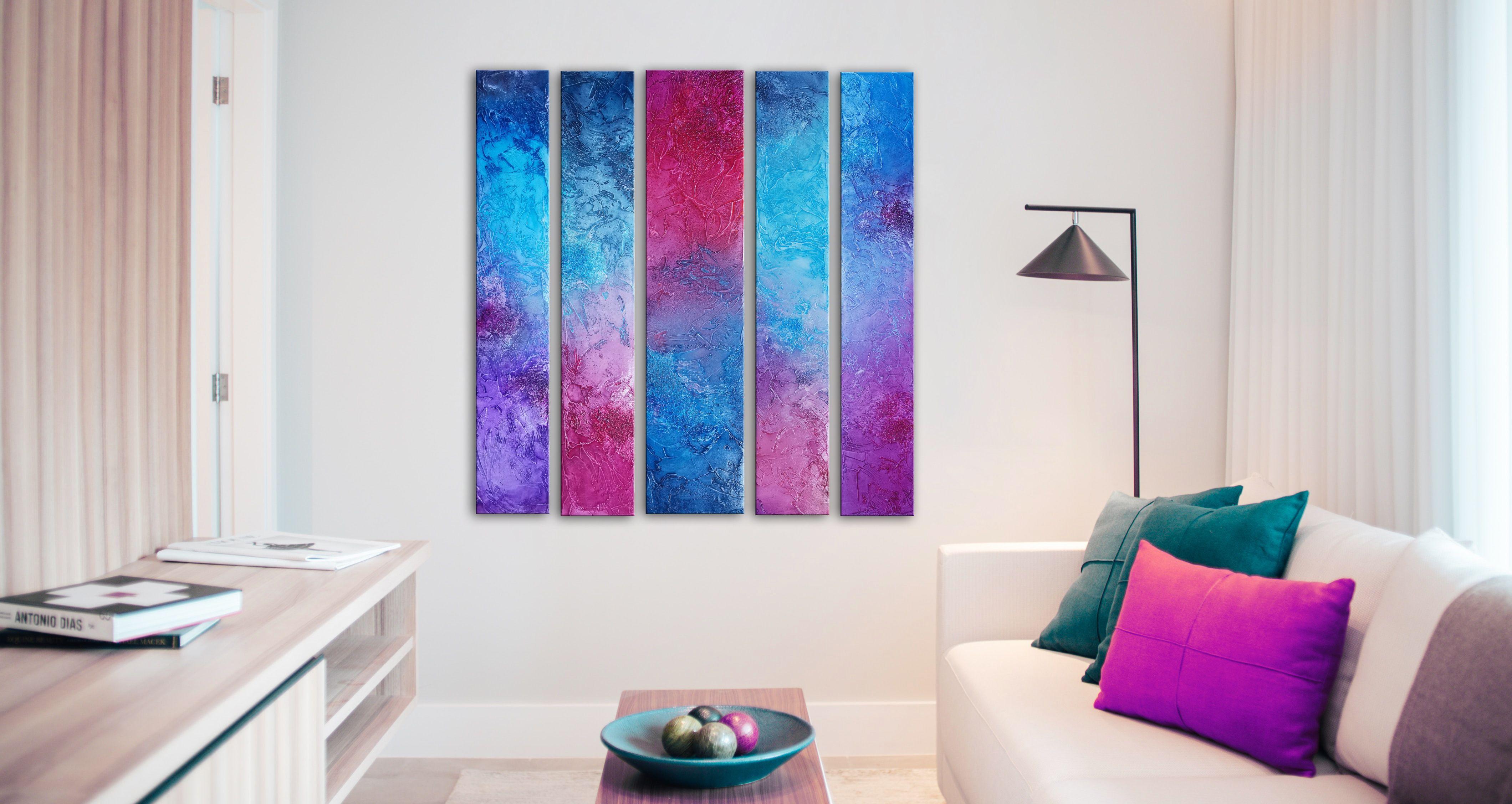 Pilares de colores - Quinteto sobre magenta, Técnica mixta sobre lienzo - Mixed Media Art Contemporáneo de Andrada Anghel