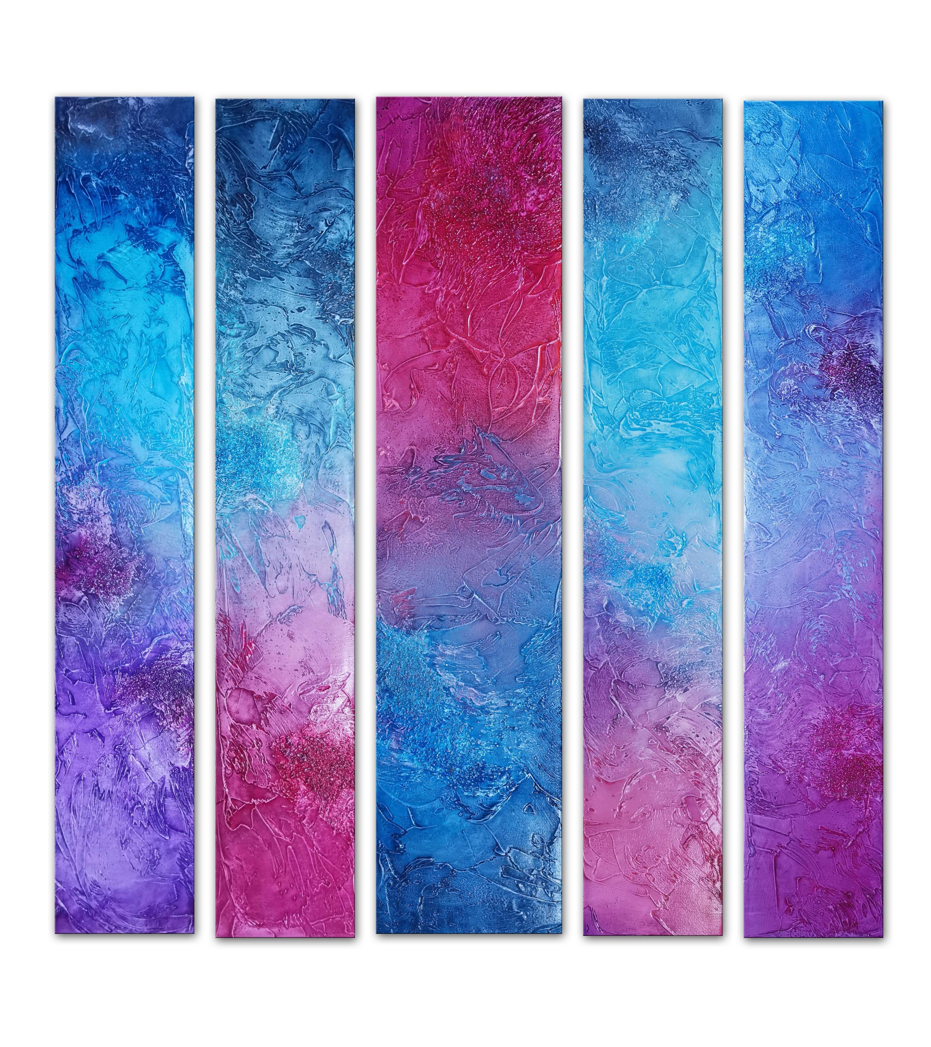 Pilares de colores - Quinteto sobre magenta, Técnica mixta sobre lienzo - Mixed Media Art de Andrada Anghel