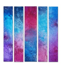 Pillars of colors - Quintet on magenta, Mixed Media on Canvas