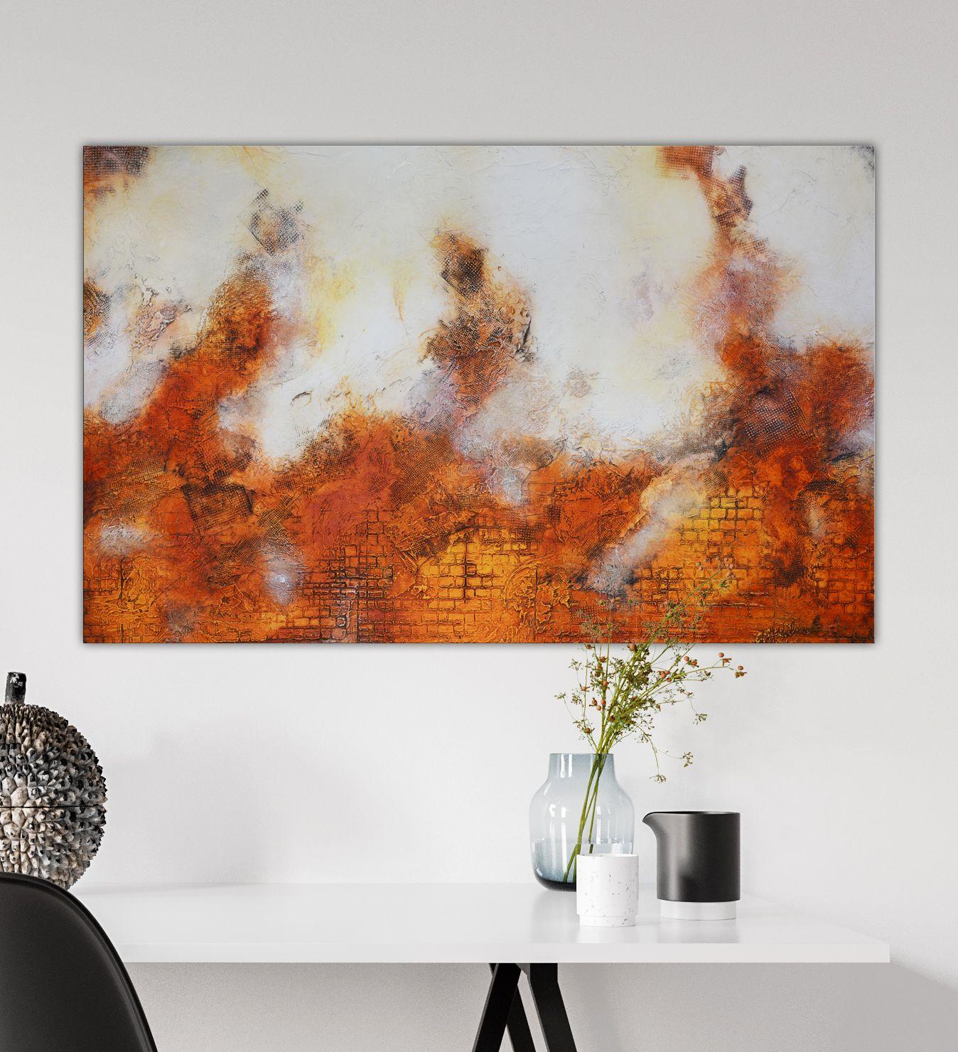 Techniques mixtes sur toile rouille chaude - Abstrait Mixed Media Art par Andrada Anghel