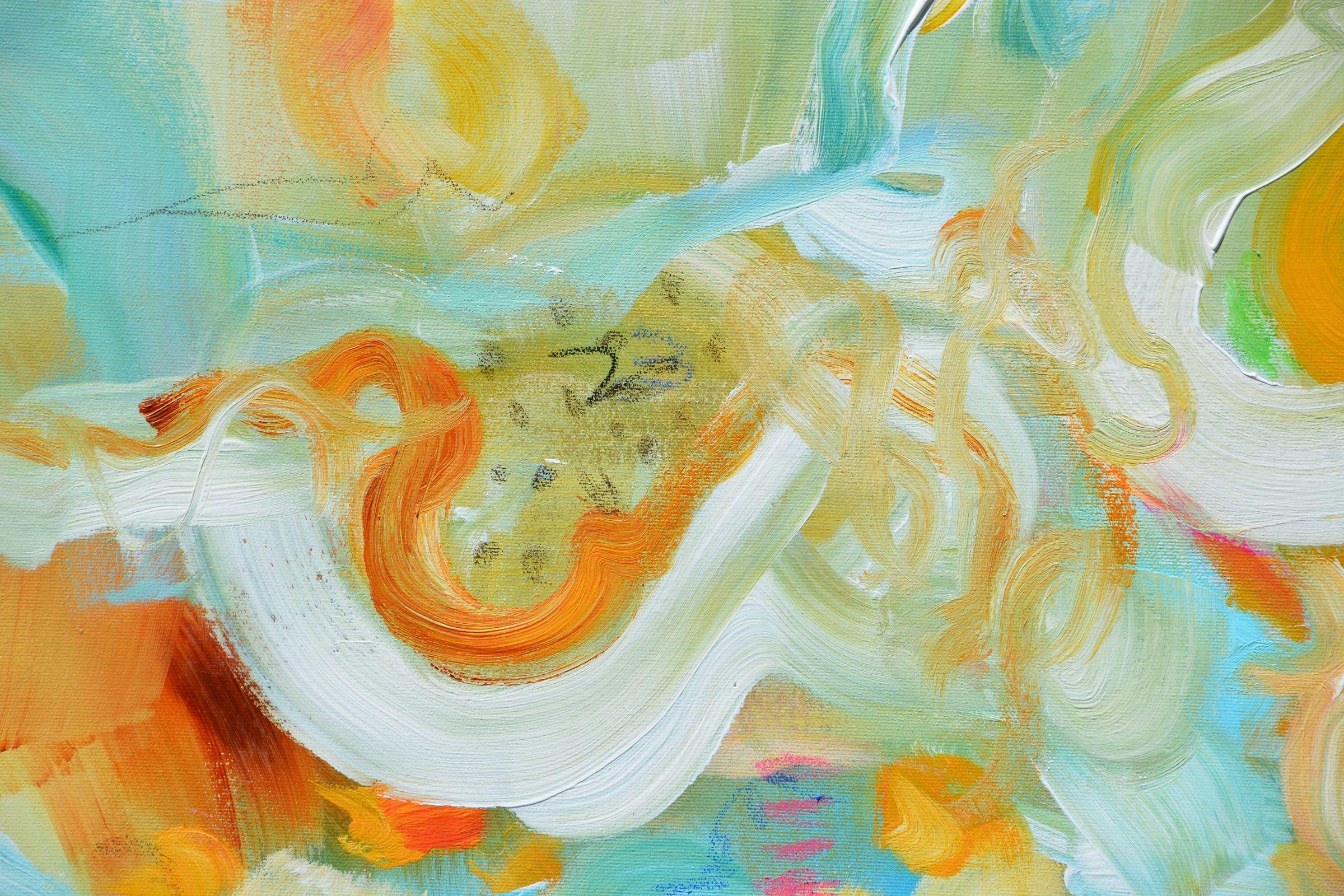 Un'esplosione di colori II, Pittura, Acrilico su tela - Abstract Painting Beige di Andrada Anghel