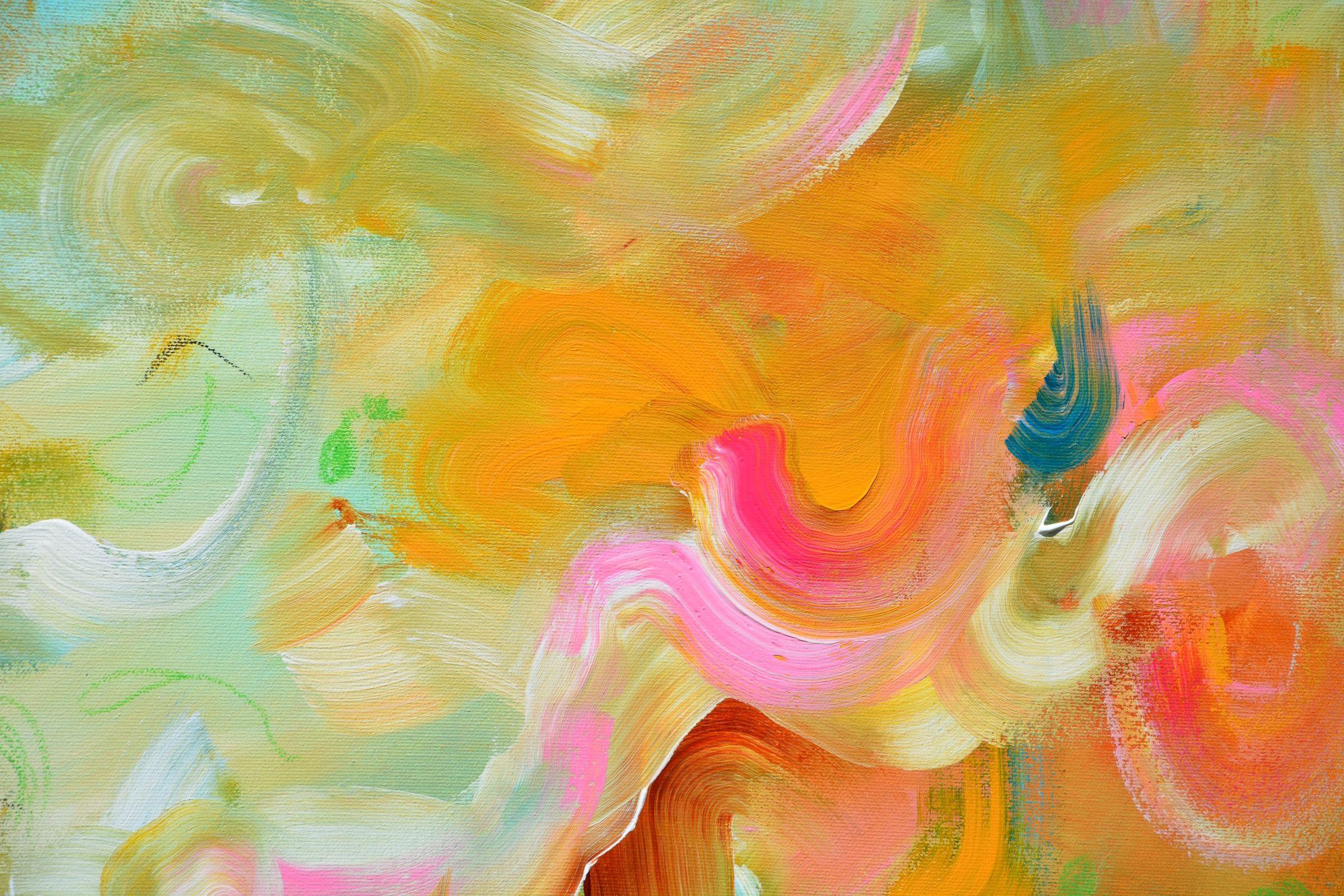 Un'esplosione di colori II, Pittura, Acrilico su tela - Abstract Painting Beige di Andrada Anghel