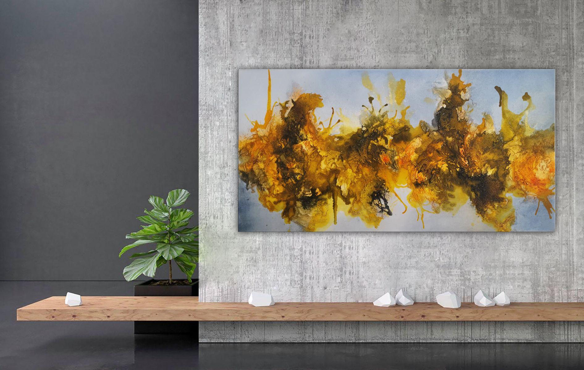 This abstract creation was in inspired by the Sulphur springs in Dallol, Ethiopia.  - Title: Alien planet  - Medium: Mixed media  - Support: canvas, ready to hang  - Size: 24