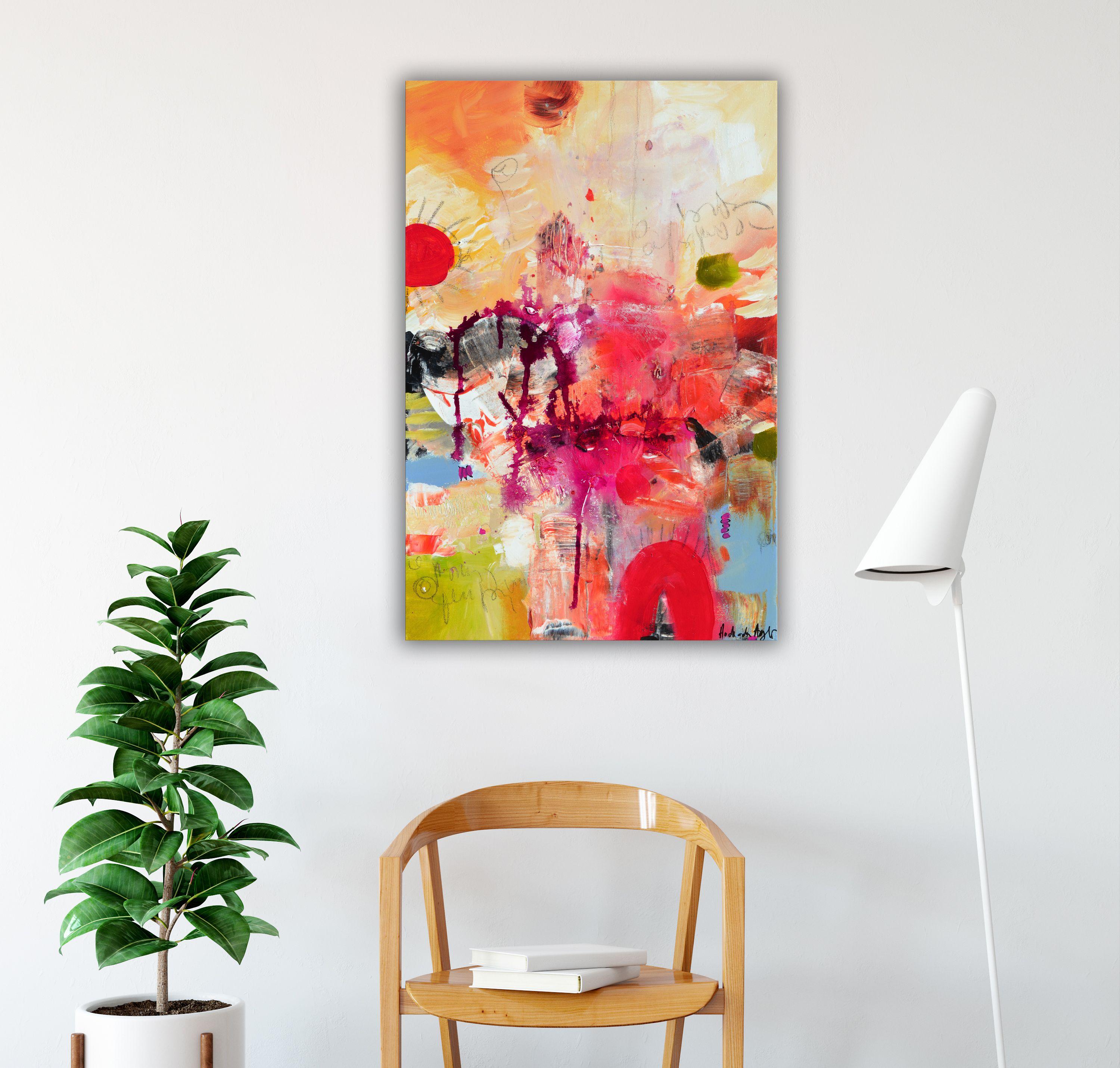 As a ginger flower, Painting, Acrylic on Canvas - Beige Abstract Painting by Andrada Anghel