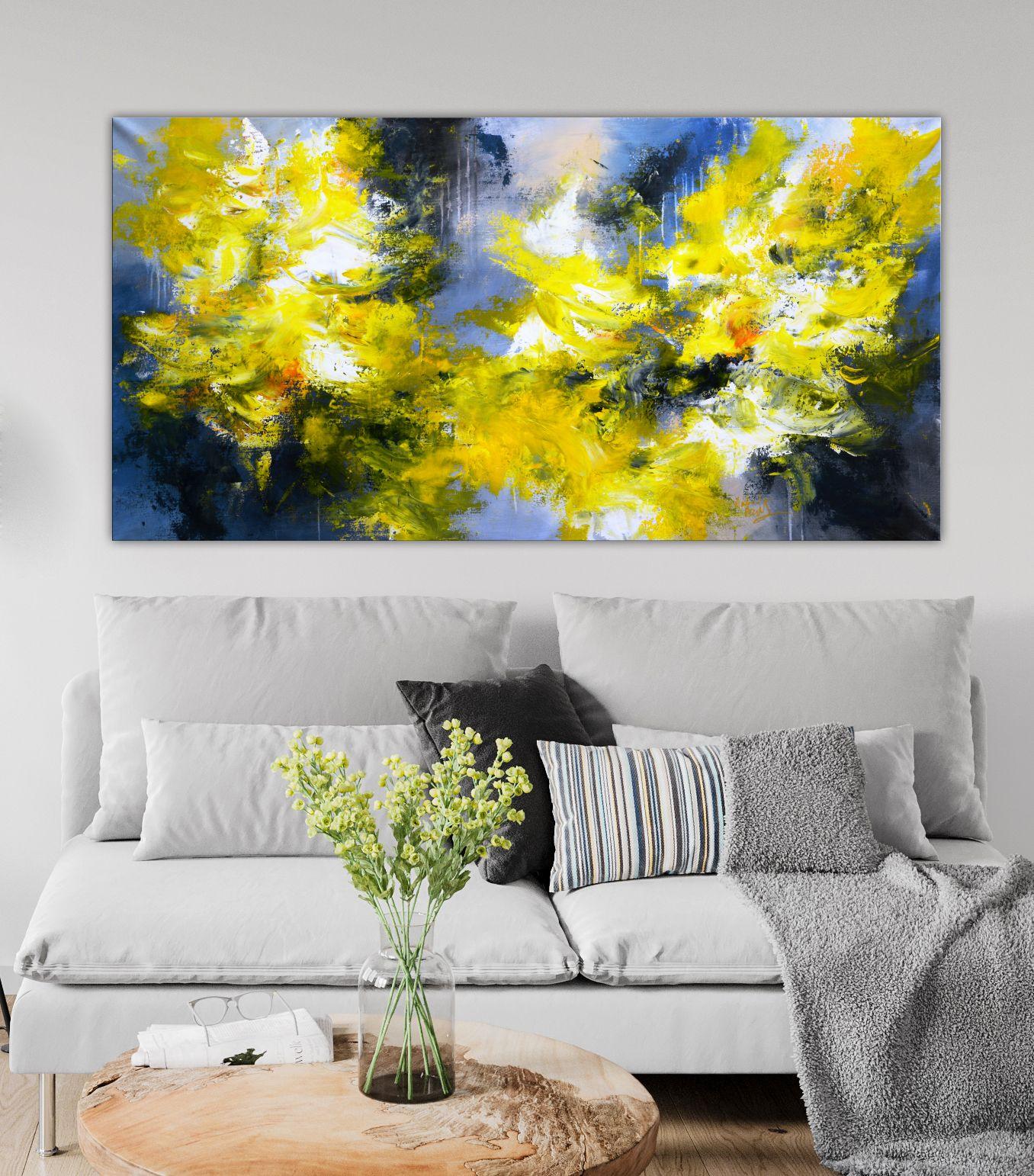 Burst of color 31 - Yellow field, Painting, Acrylic on Canvas For Sale 1