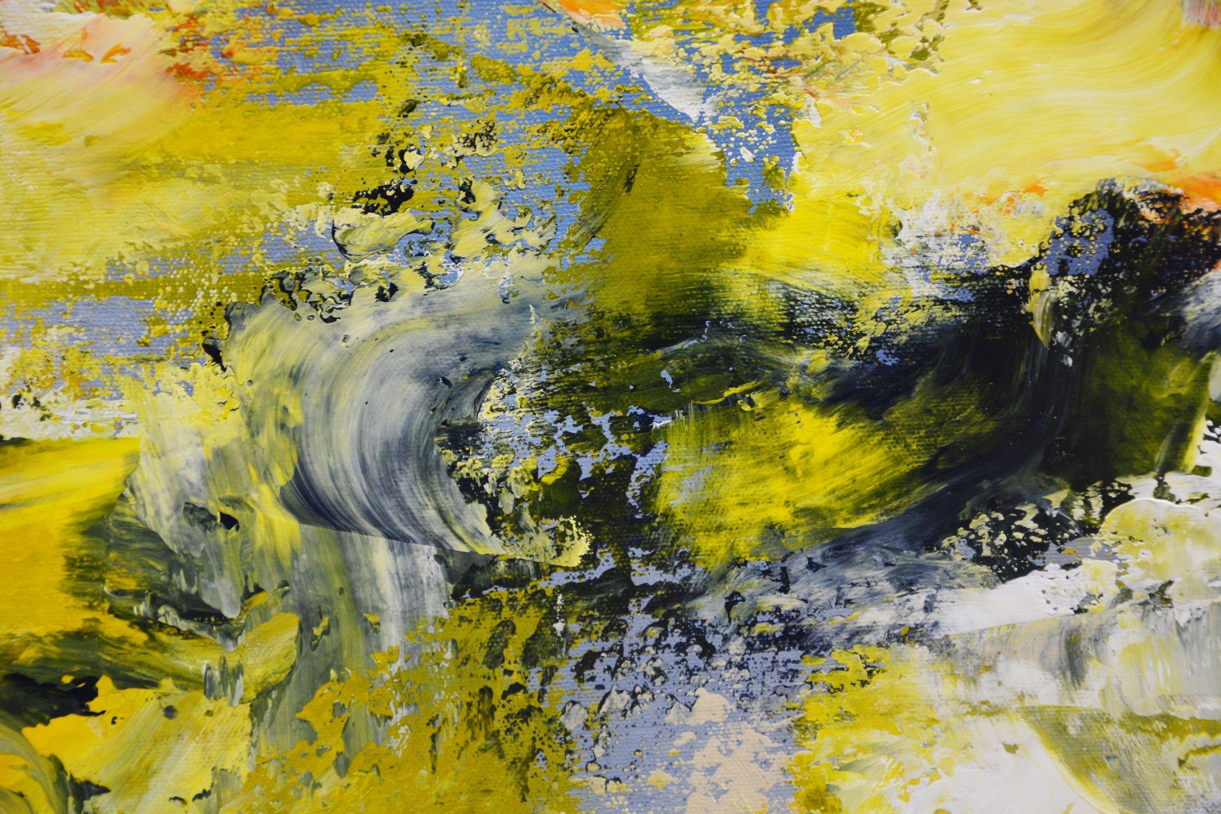 Burst of color 31 - Yellow field, Painting, Acrylic on Canvas For Sale 2