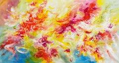 Burst of color - Pink roses, Painting, Acrylic on Canvas