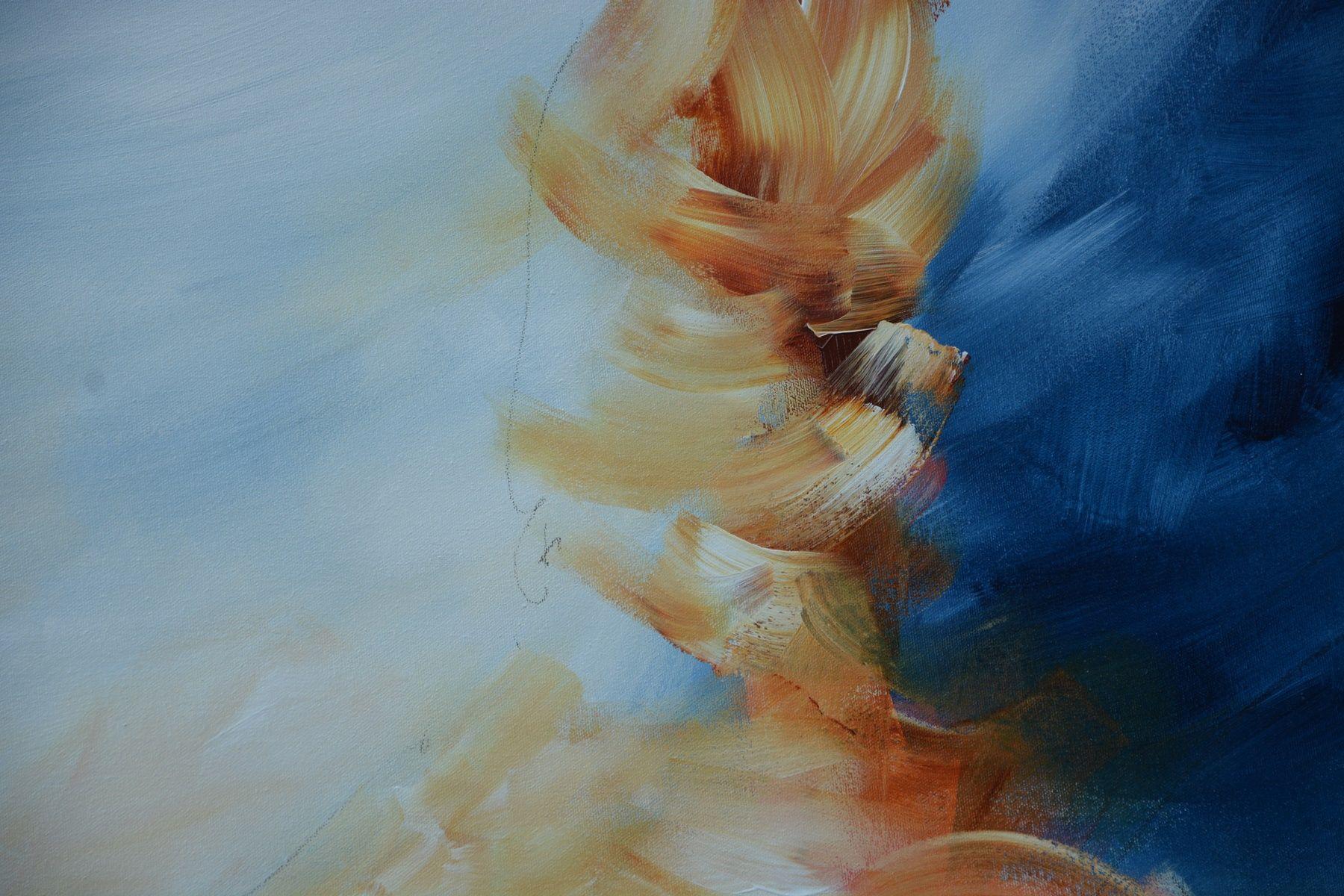 Pintura azul y roja muy grande y atrevida, colores brillantes y pinceladas y cuchilladas atrevidas.   Gran cuadro abstracto inspirado en mis viajes de buceo en Cozumel, México. El punto de inmersión se llama Jardines de Palancar. El azul profundo