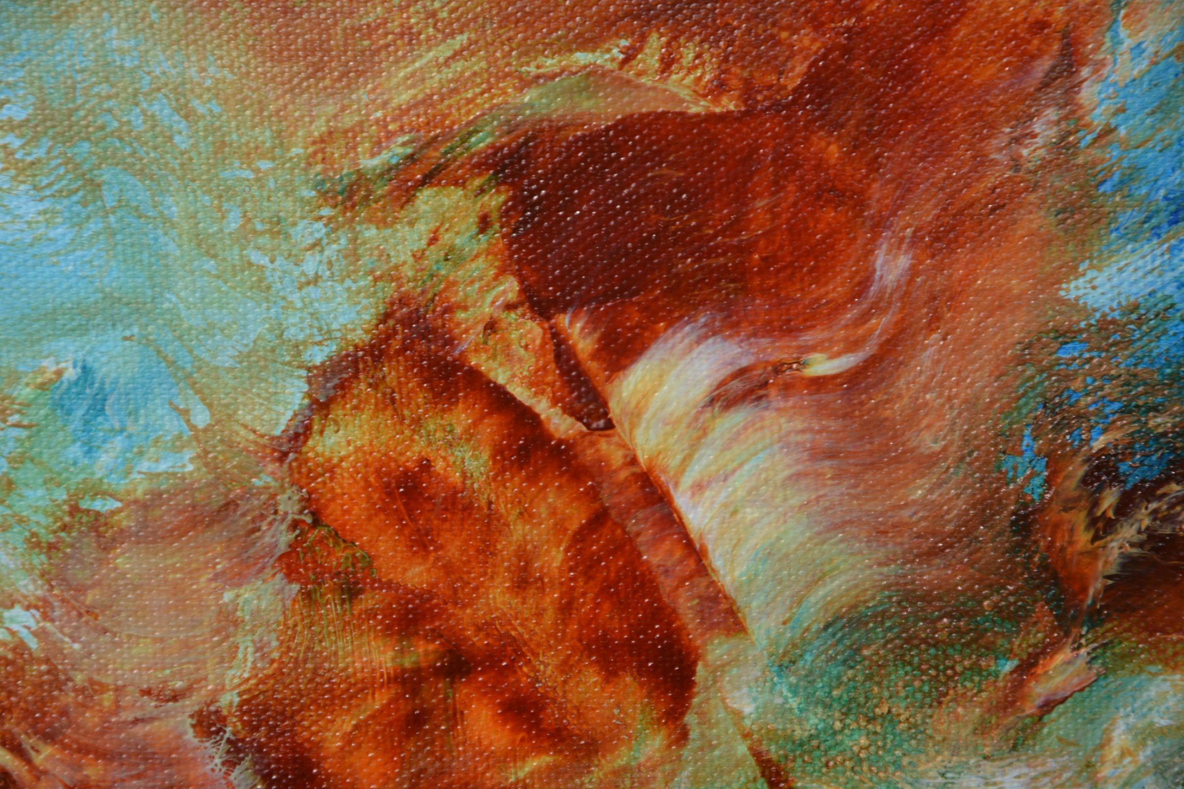 Flames IX, Painting, Acrylic on Canvas - Blue Abstract Painting by Andrada Anghel