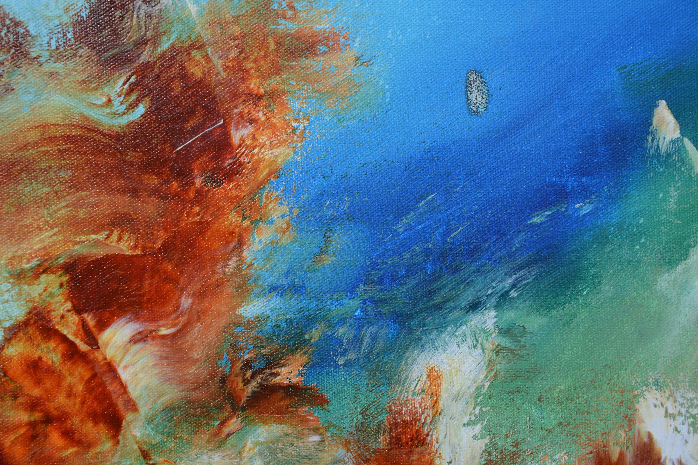 Fiamme IX, Pittura, Acrilico su tela - Abstract Painting Blu di Andrada Anghel