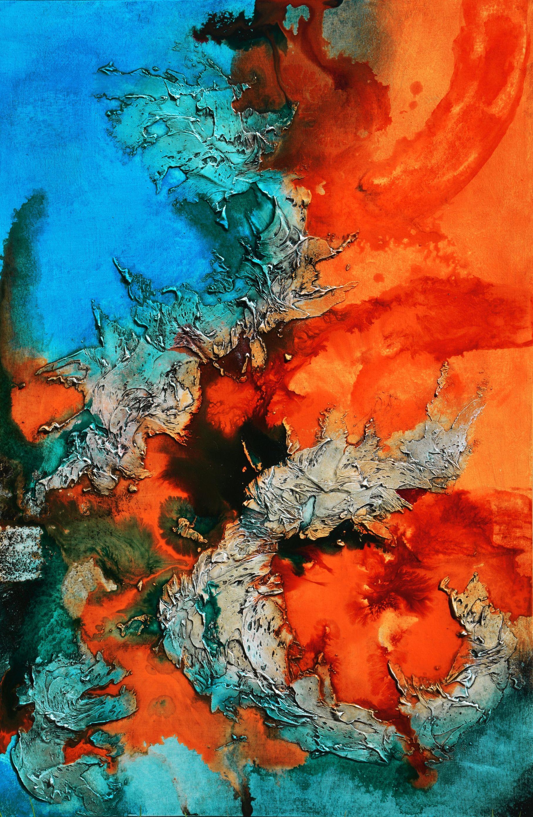 Abstract Painting Andrada Anghel - Peinture « FlyOver », acrylique sur panneau de bois
