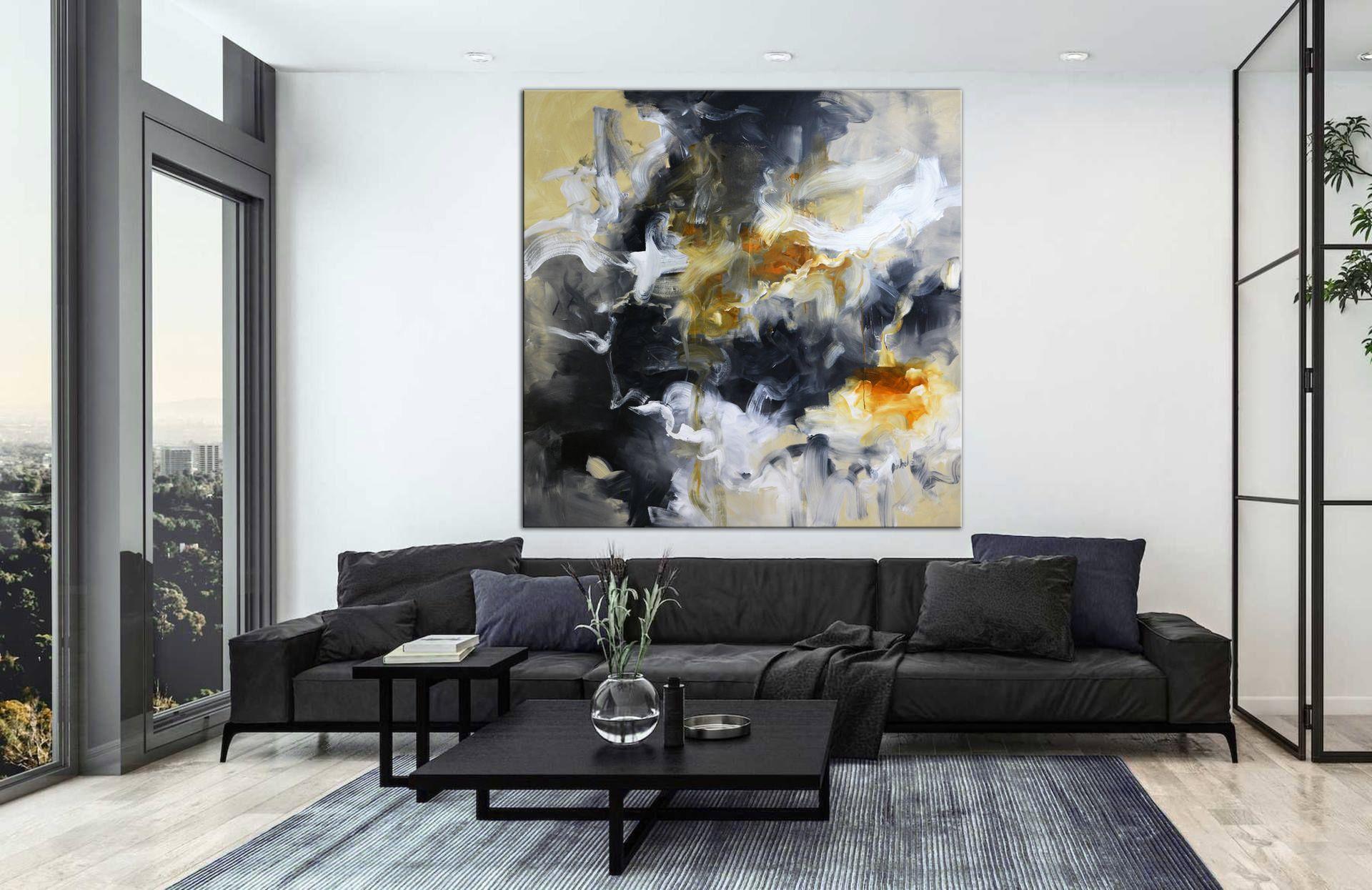 Very large abstract painting, original bold art, neutral colors, cream white black and grey expressionist art, one of a kind.   This work is a great conversation starter. Perfect painting for a very large wall.   - Title: Graceful emergence of the