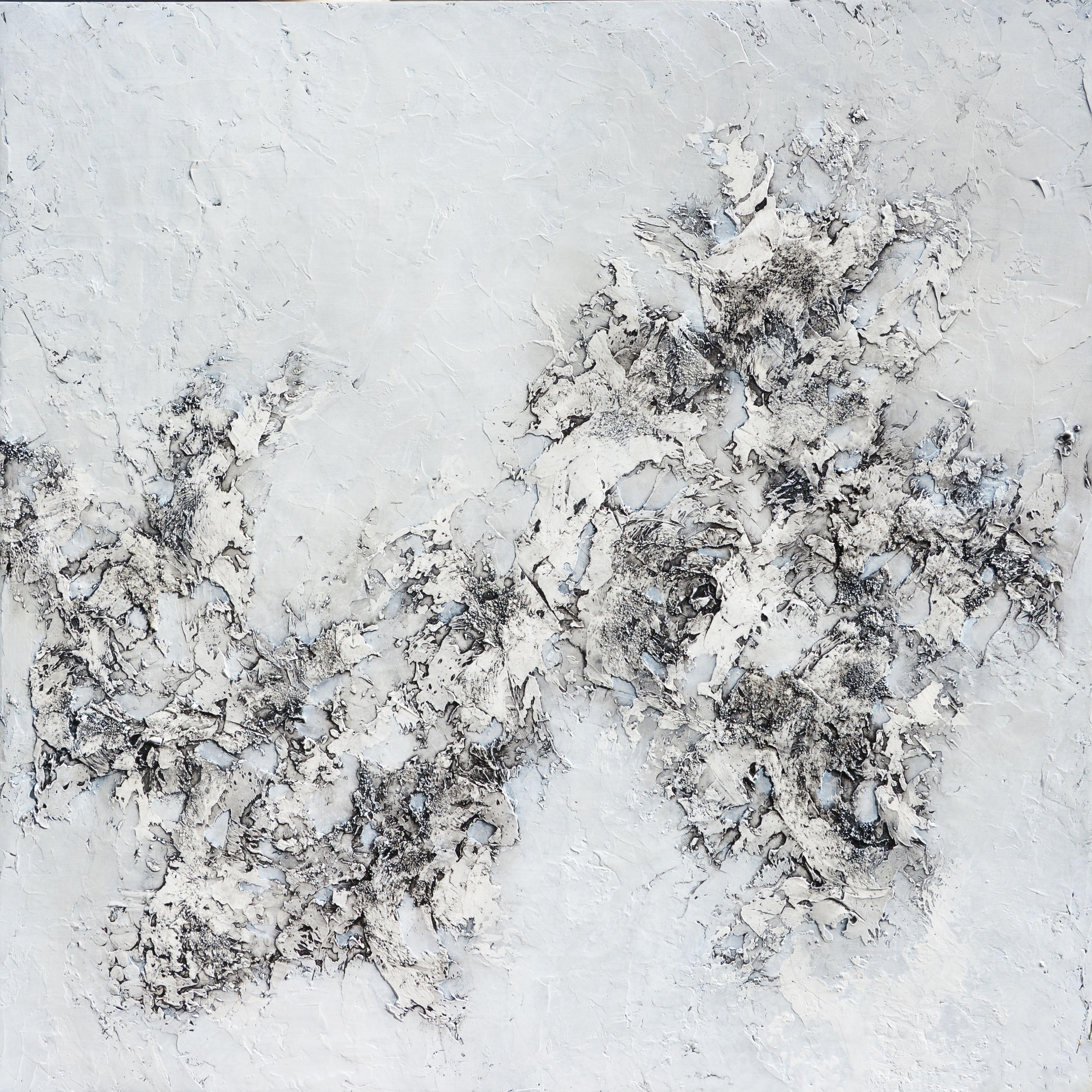Andrada Anghel Abstract Painting - Ice II - black and white painting, Painting, Acrylic on Wood Panel