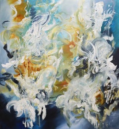 Kelp forest - blue and grey expressionist abstract, Painting, Acrylic on Canvas