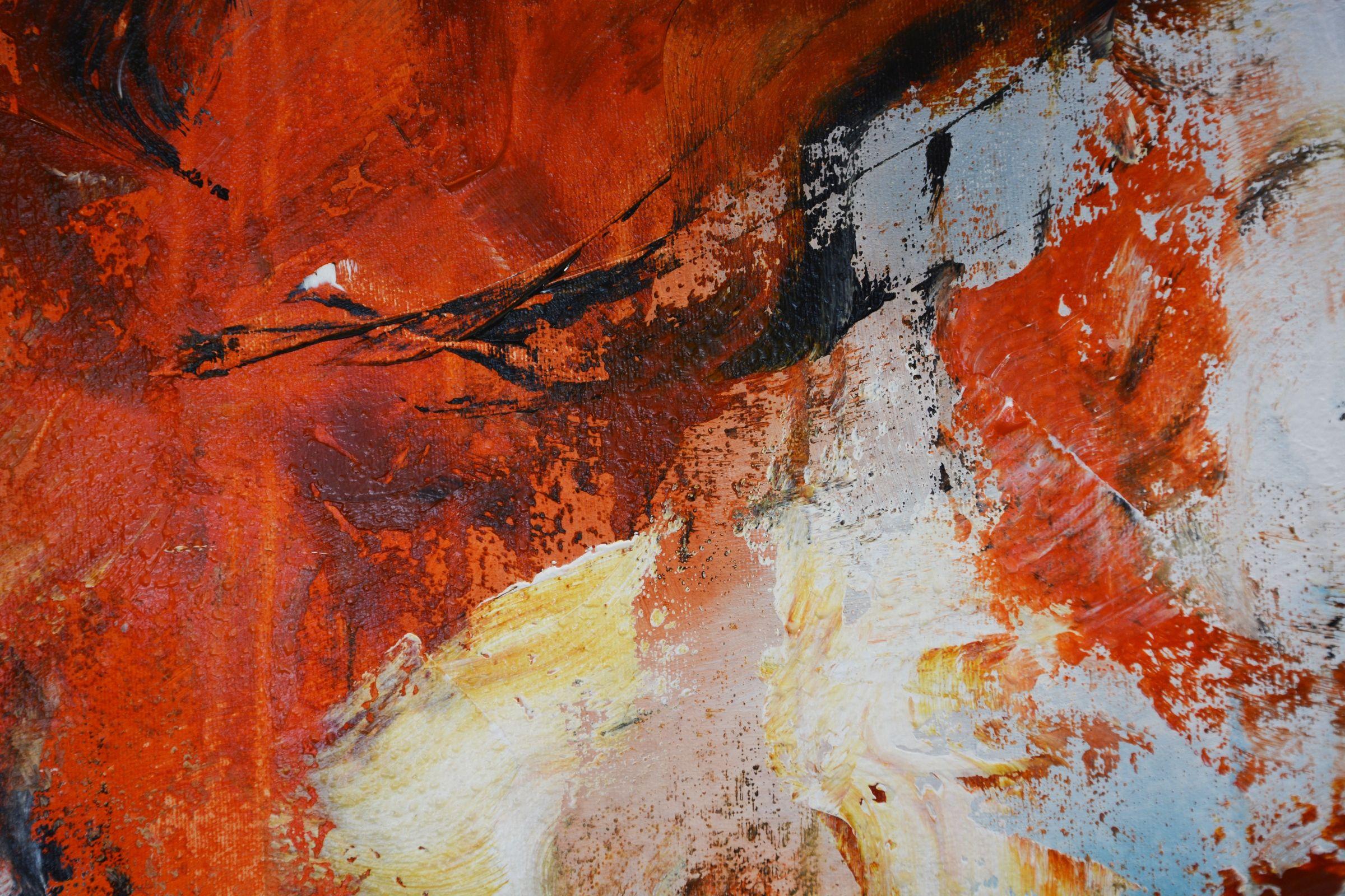 Esta pintura abstracta en colores vivos, es una pintura original creada con pintura acrílica profesional sobre lienzo. Un gran tema de conversación, con tonos blancos, naranjas, rojos burdeos, verdes, amarillos y azules claros. Esta obra