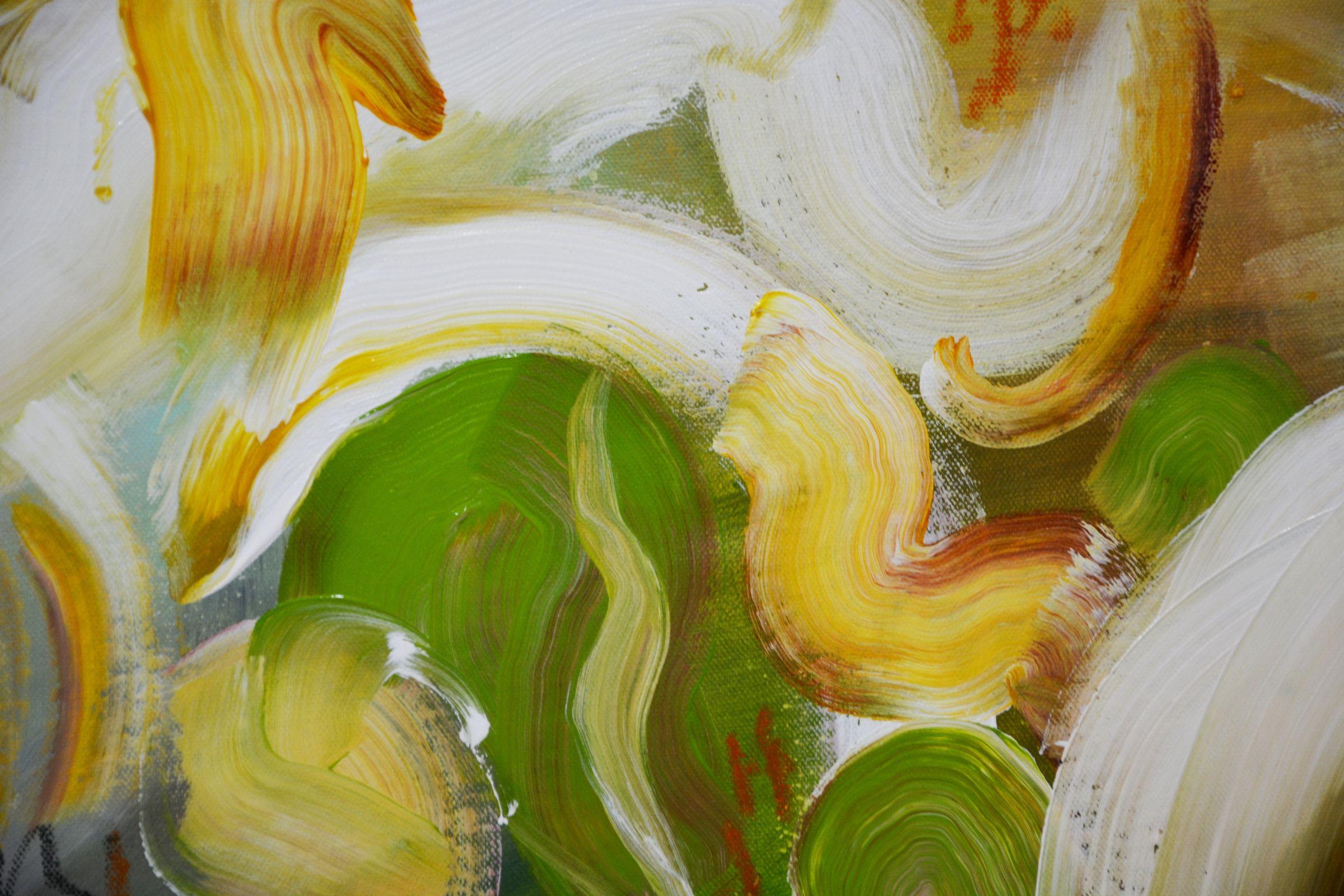 Esta pintura abstracta en colores vivos, es una pintura original creada con pintura acrílica profesional sobre lienzo. Un gran tema de conversación, con tonos blancos, naranjas, rojos burdeos, verdes, amarillos y azules claros. Esta obra
