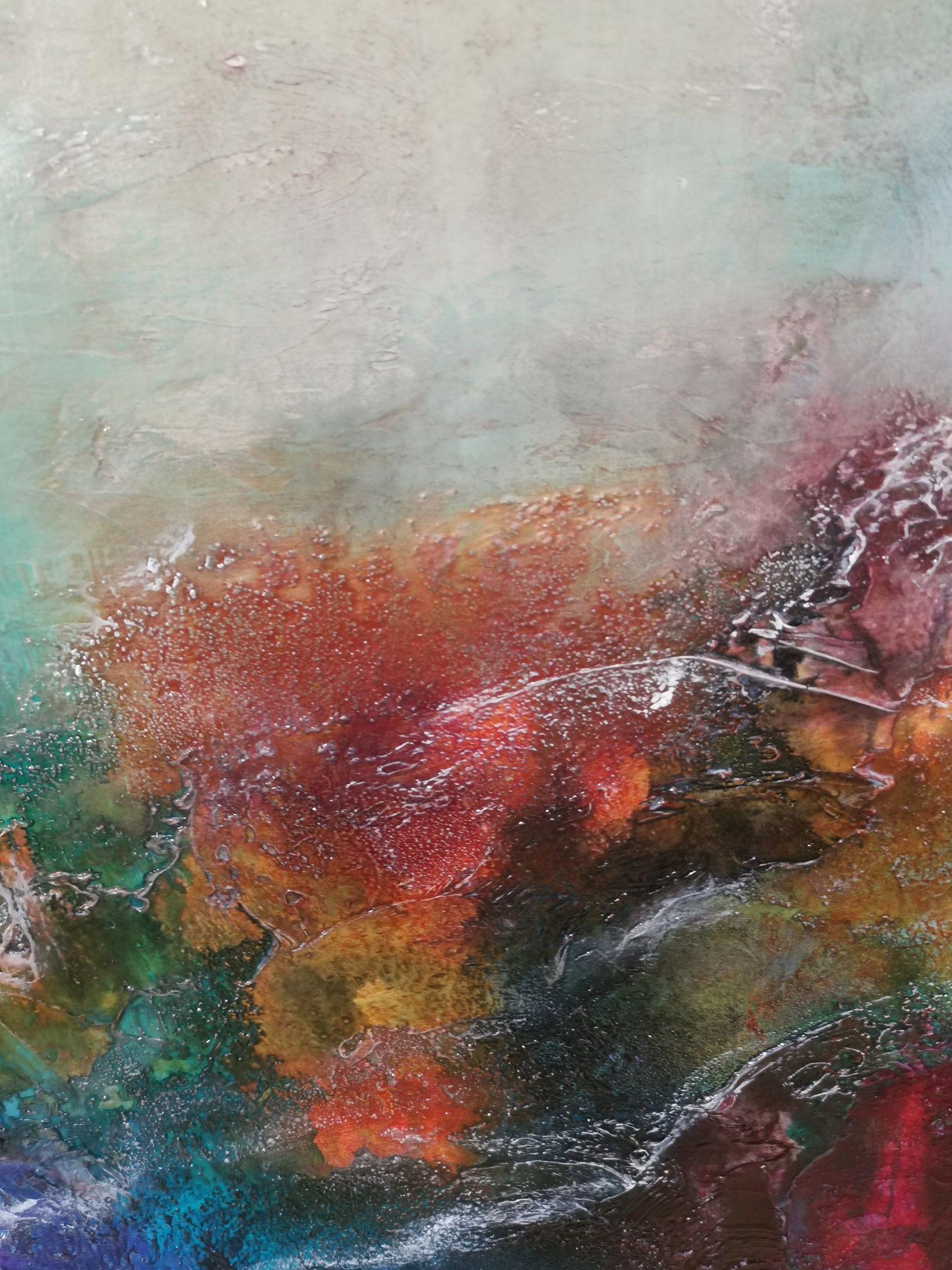 Lago de lavanda, Pintura, Óleo sobre lienzo - Abstract Painting Gris de Andrada Anghel