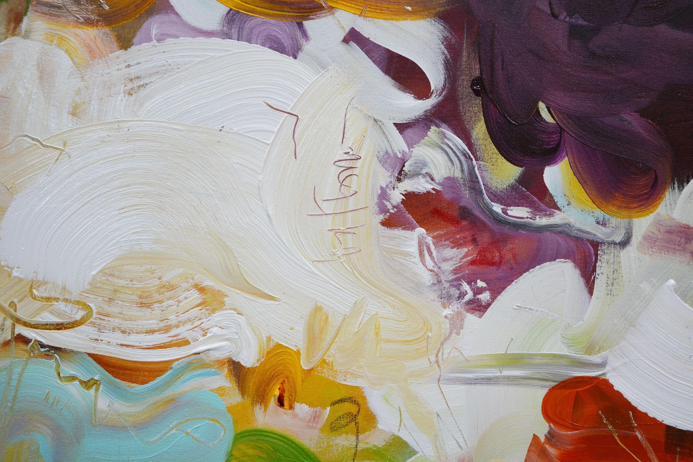 Cinta naranja, Pintura, Acrílico sobre lienzo - Abstract Painting Beige de Andrada Anghel