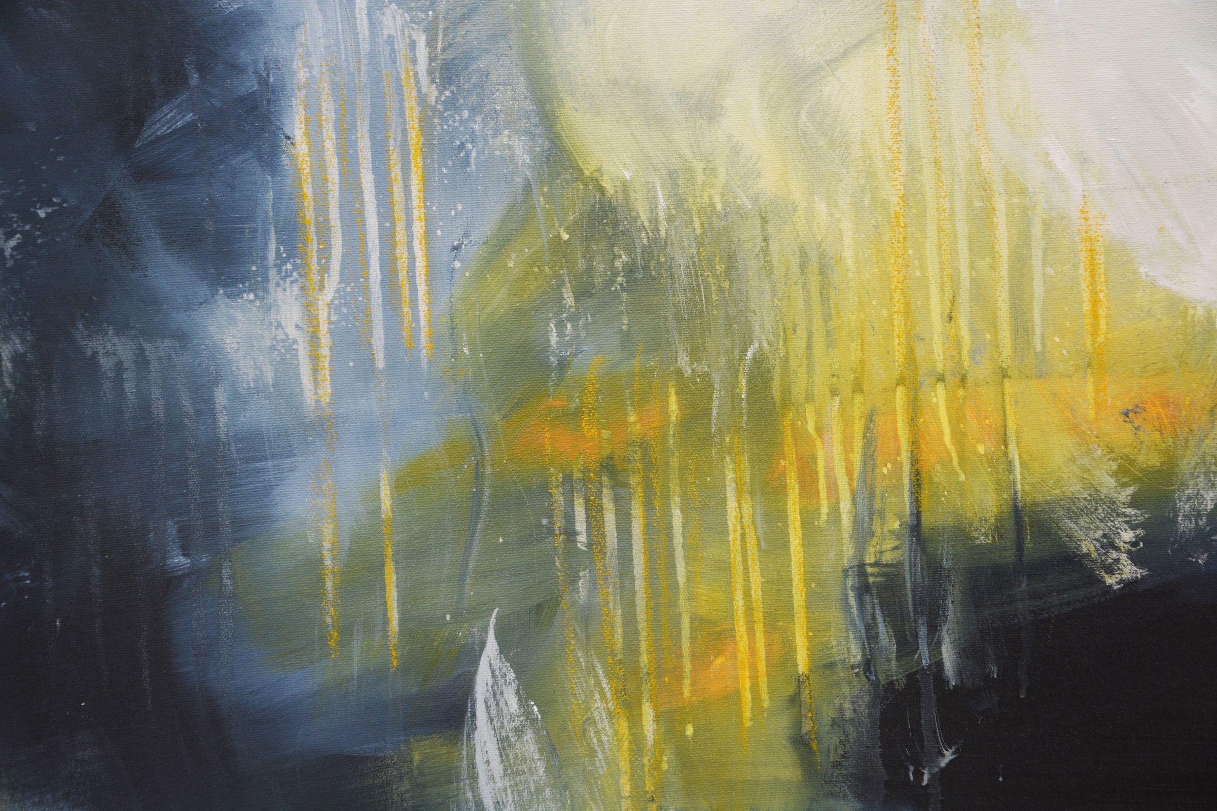 Raining with sunshine, Painting, Acrylic on Canvas - Gray Abstract Painting by Andrada Anghel