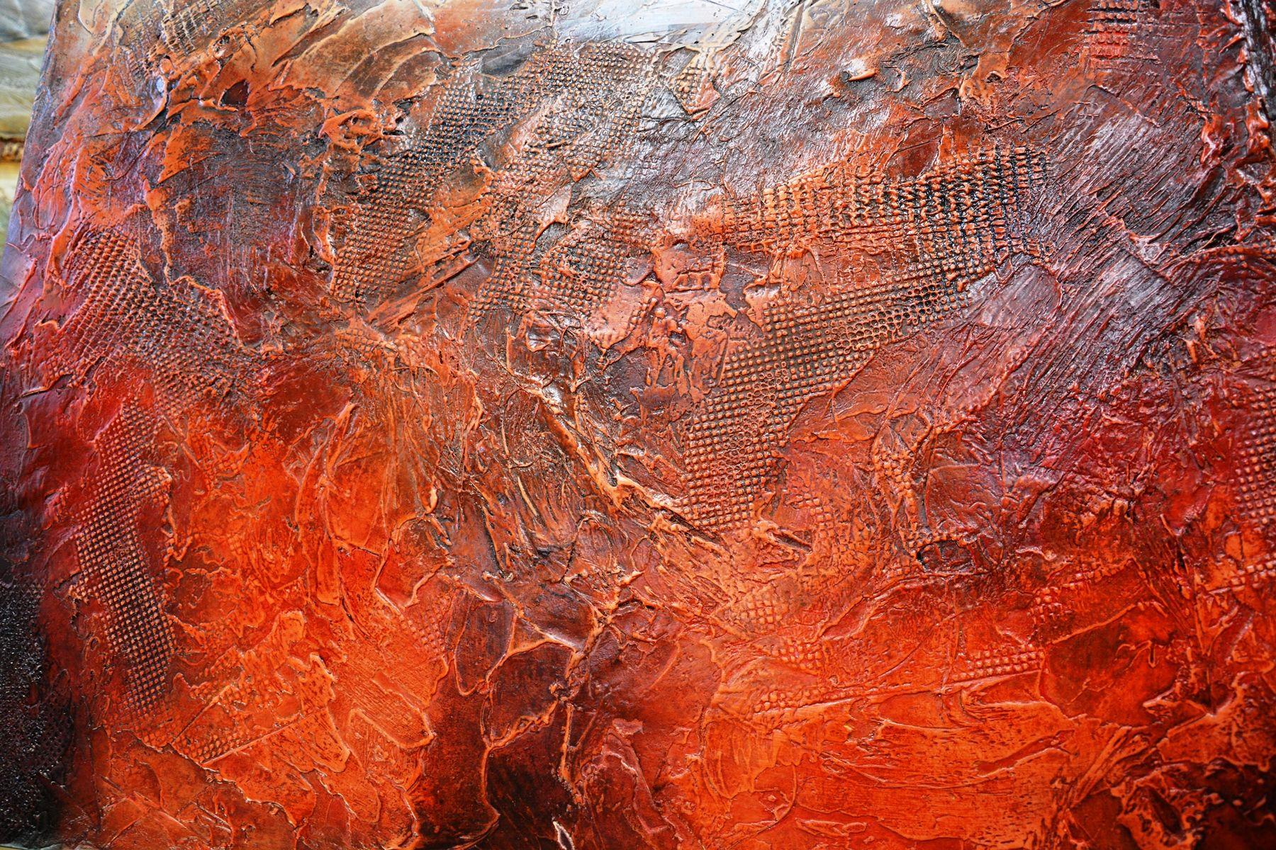 Red Planet, Painting, Oil on Wood Panel - Brown Abstract Painting by Andrada Anghel